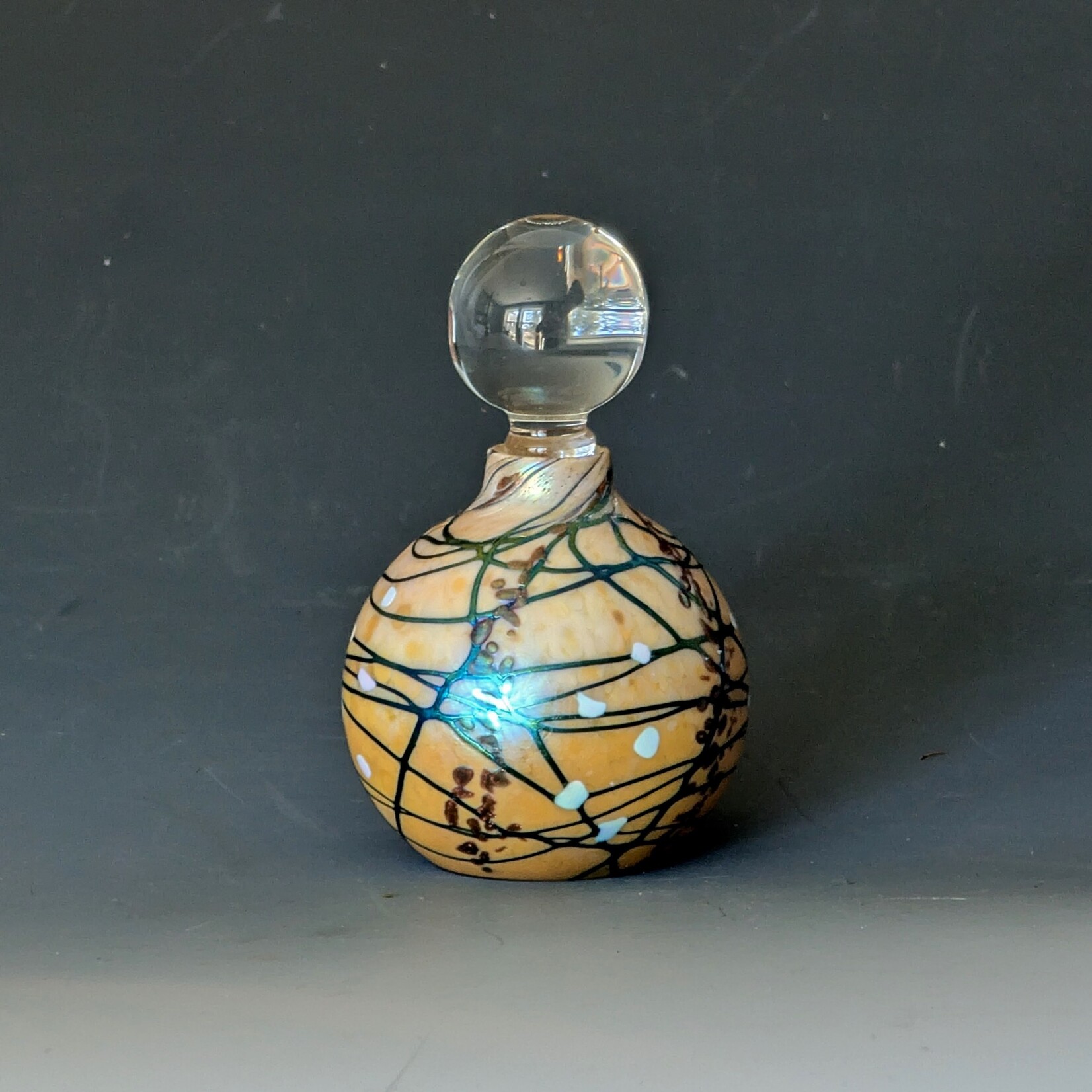 Vines Art Glass Cherry Blossom Perfume Bottle - Round Top