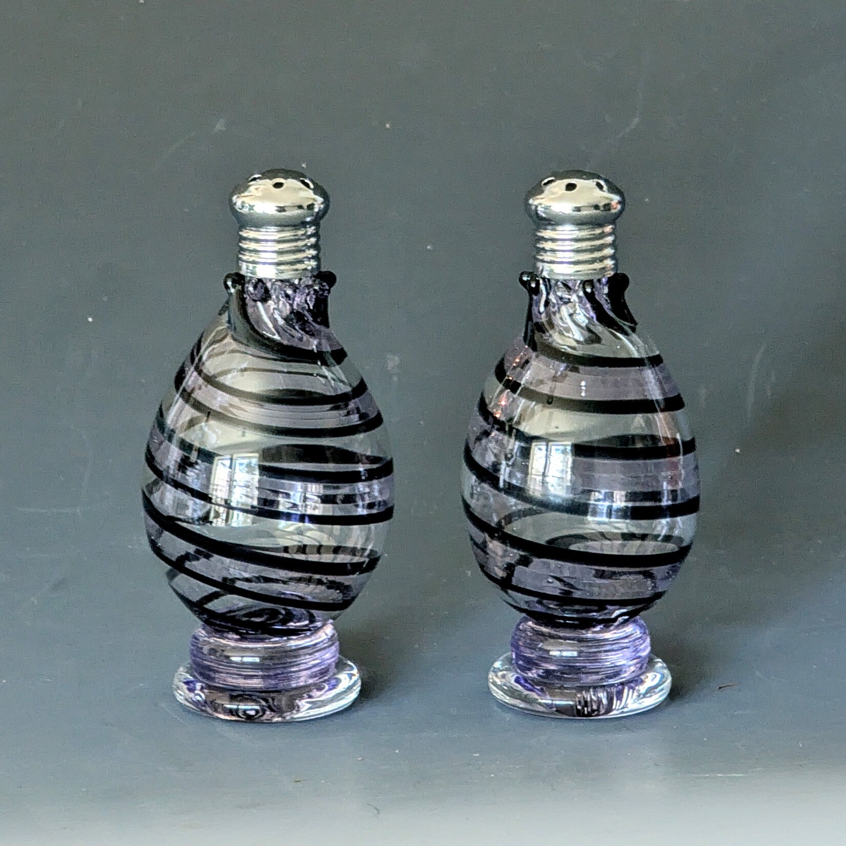 Four Sisters Art Glass Purple Lollipop Swirl Salt & Pepper Set
