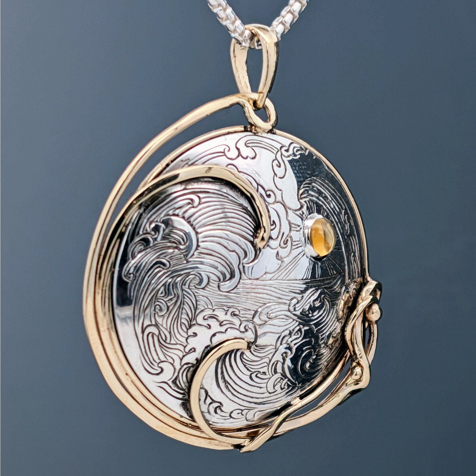Modern Heirloom® Sunset Wave 35mm Two Tone Medallion w/ 4mm Citrine, 16" Necklace
