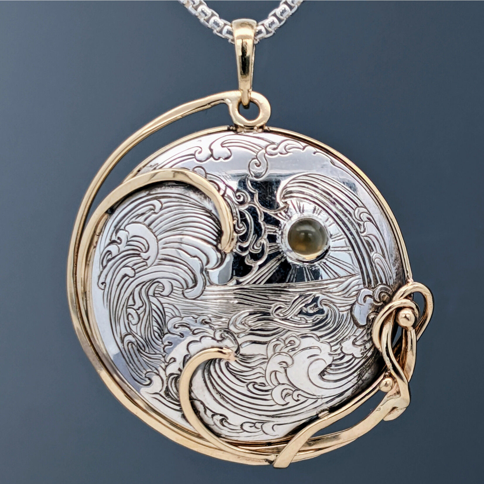 Modern Heirloom® Sunset Wave 35mm Two Tone Medallion w/ 4mm Citrine, 16" Necklace