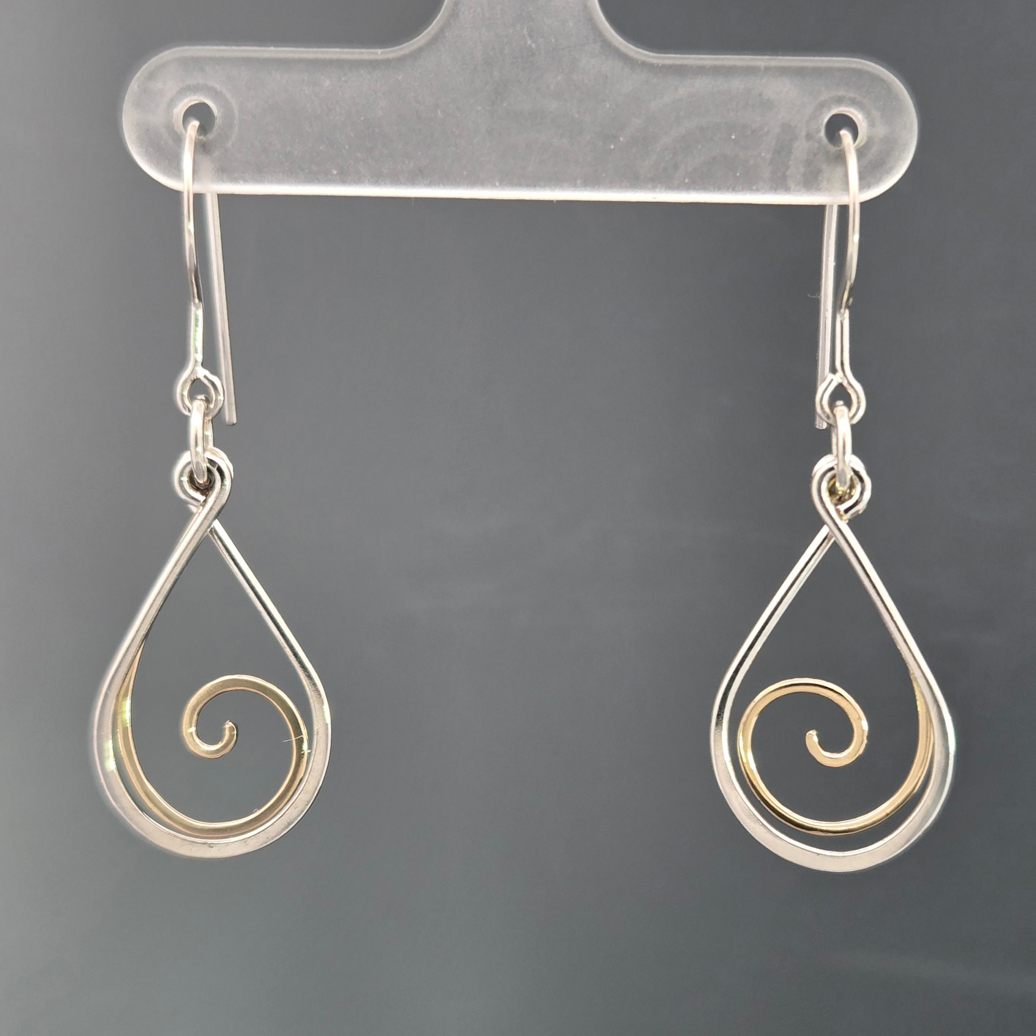 Ornate Open Scroll and Circle Ear Gold Teardrop - Sterling Silver