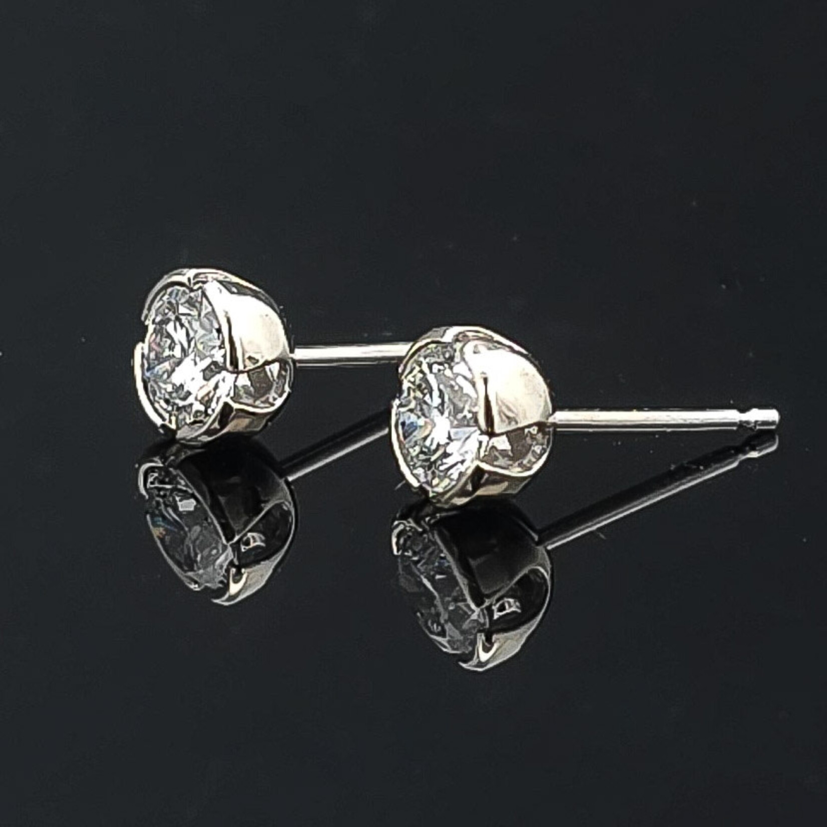 Diamond Studs, .86cttw, LAB, 14k white in a Partial Bezel