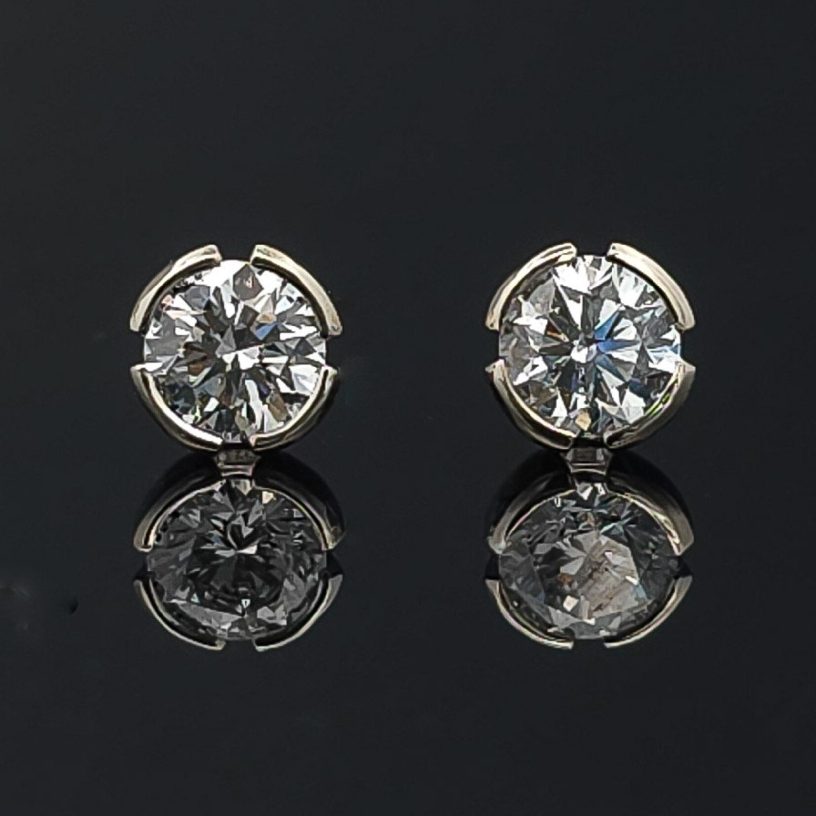 Diamond Studs, .86cttw, LAB, 14k white in a Partial Bezel