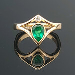 Modern Heirloom® Pear Bezel Solitaire  with lab grown Emerald, 14k yellow, Sz7.0