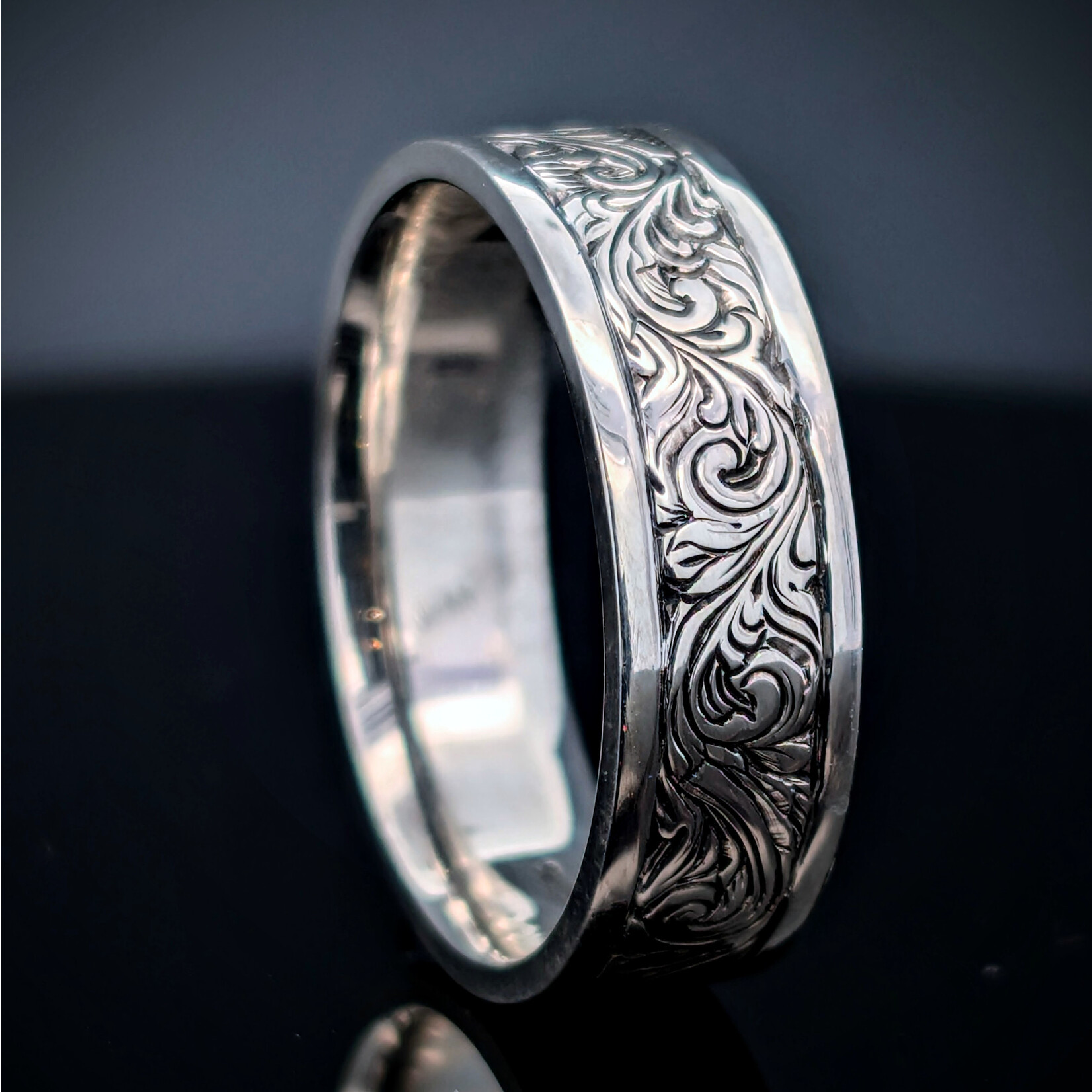 Modern Heirloom® Wide Scroll Band, Flat, 6mm, Sterling, Sz11.5