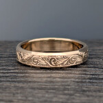Modern Heirloom® Line Cut Scroll Band, Beveled, 5mm, 14KY, sz9.75