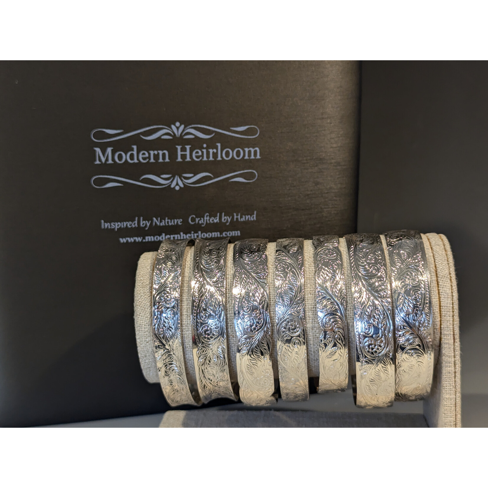 Modern Heirloom® Fiddlehead Fern, Embossed Scroll Clasp  Silver Bracelet, 13mm