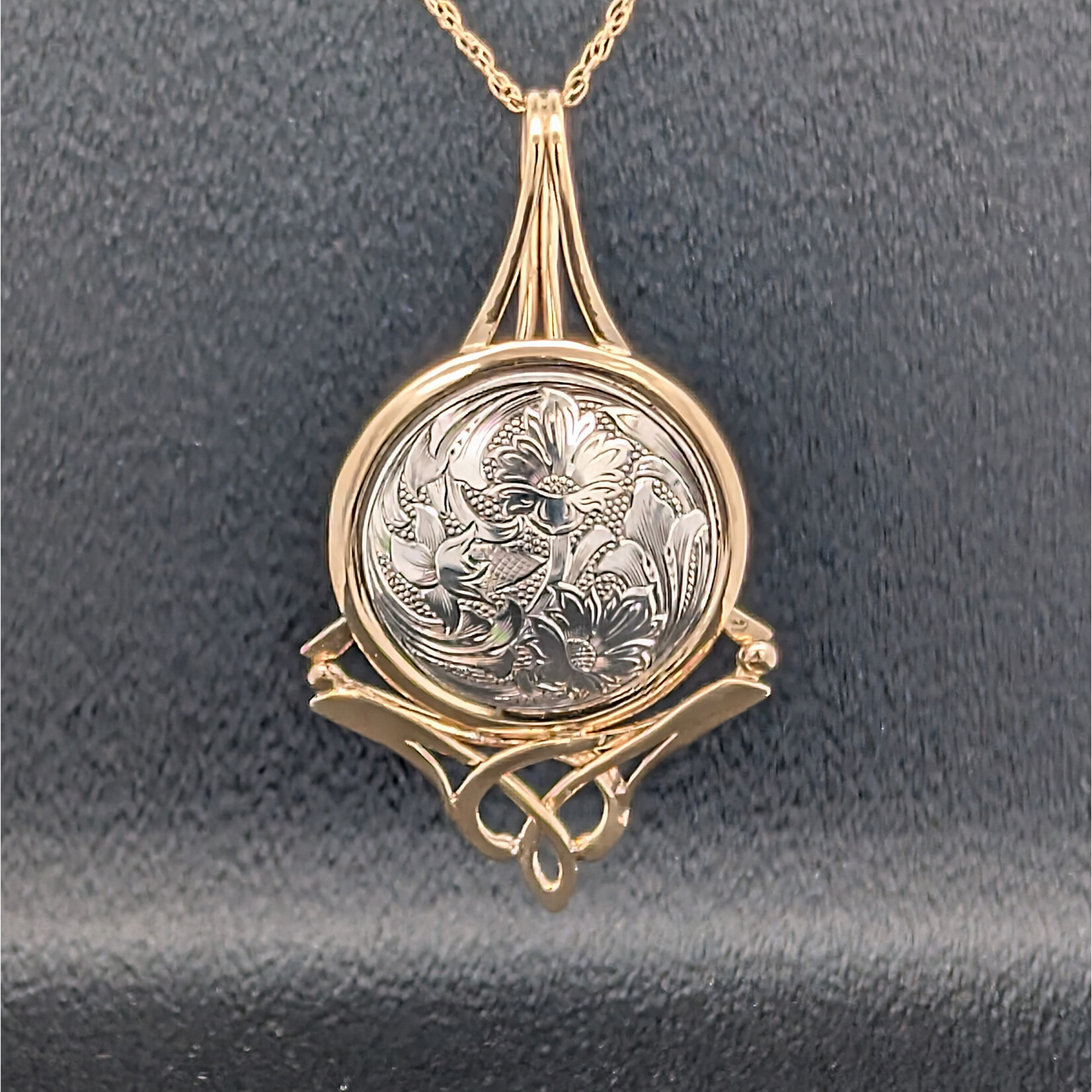 Modern Heirloom® Floral Engraved Art Nouveau Medallion, 18" Chain
