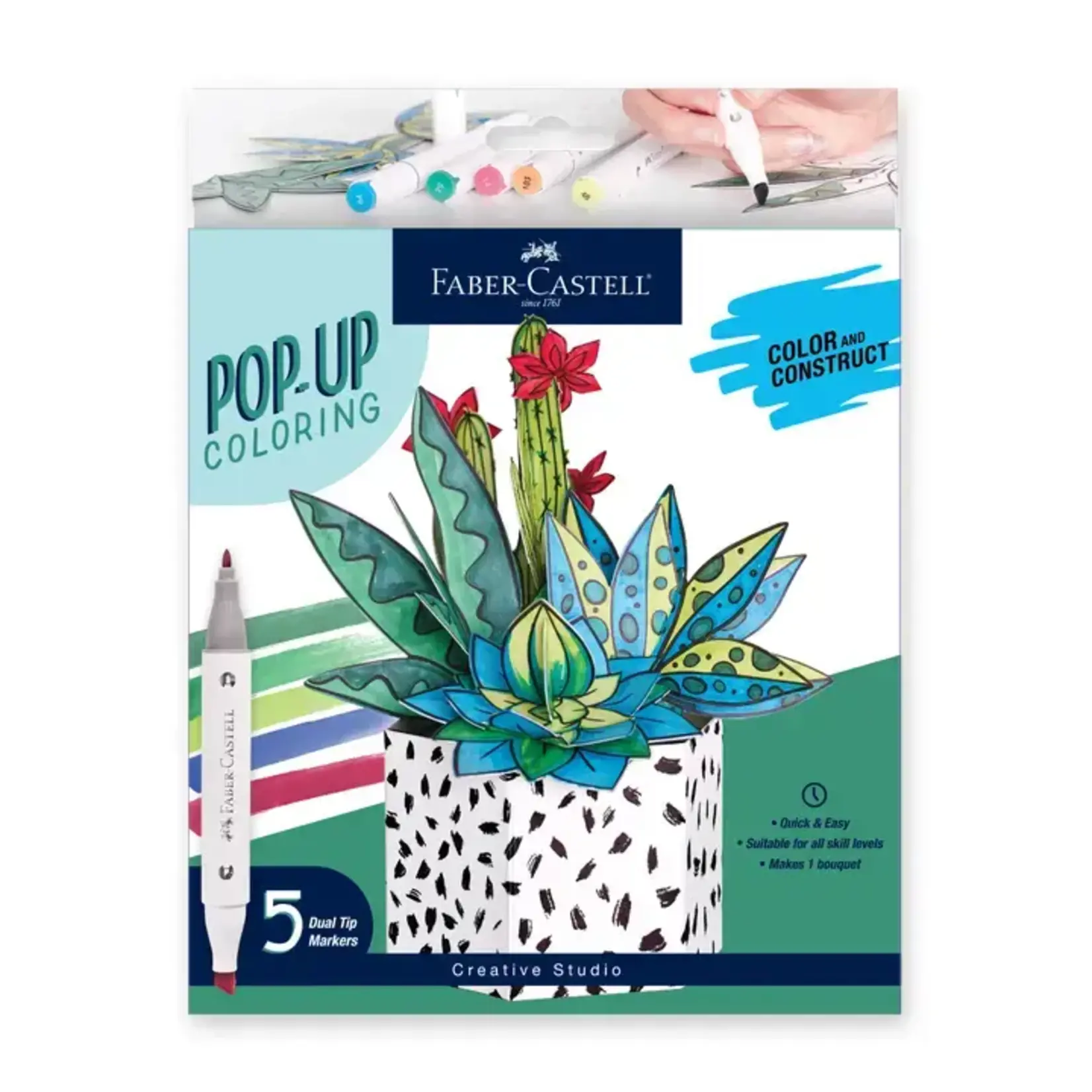 Faber-Castell Pop Up Coloring Succulents Bouquet - Adult Coloring Craft
