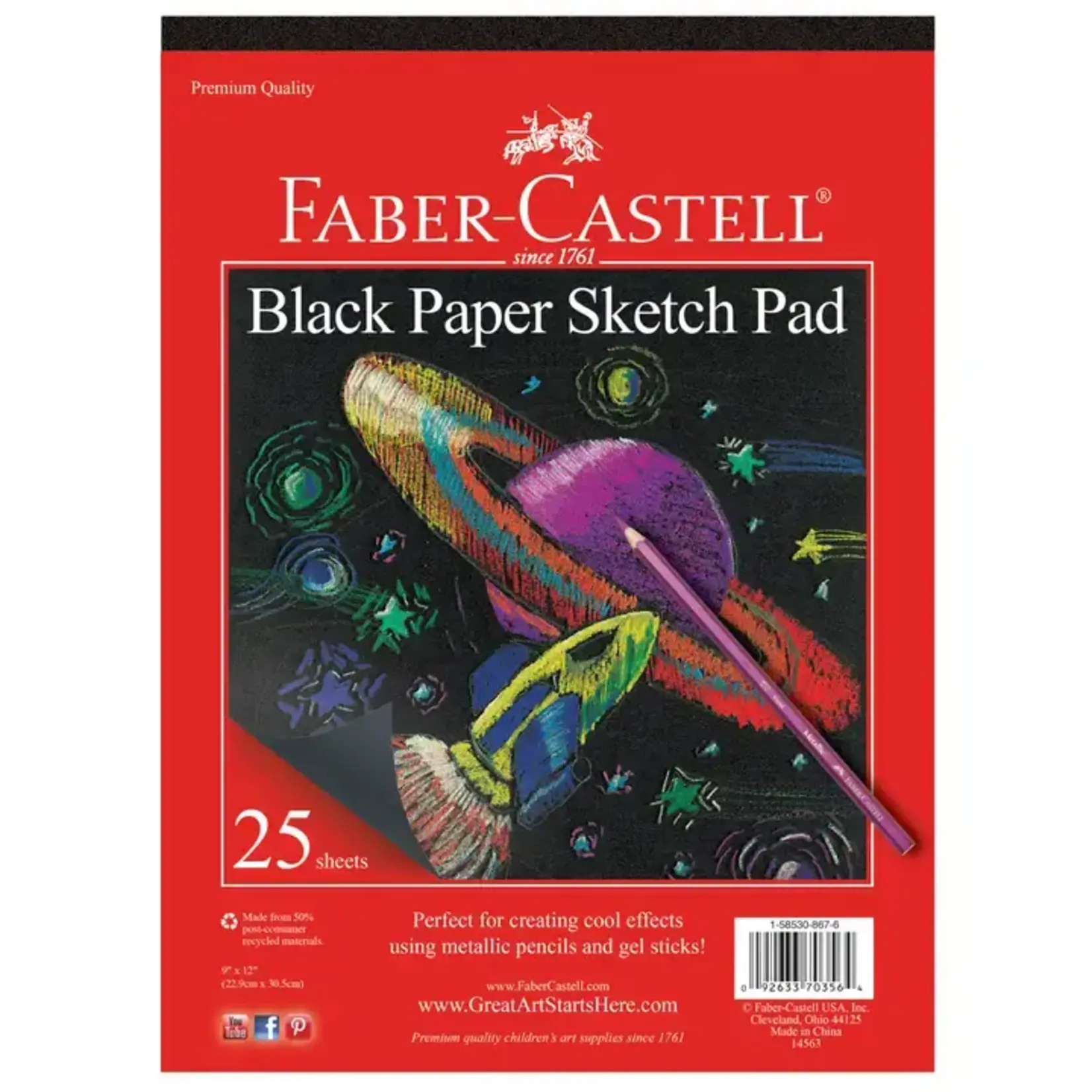Faber-Castell Black Paper Sketch Pad 25 Sheets, 9" X 12"