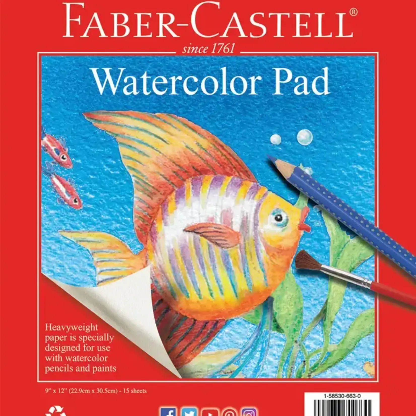 Faber-Castell Watercolor Paint Paper Pad 9" X 12" Heavy-Duty 15 Pages