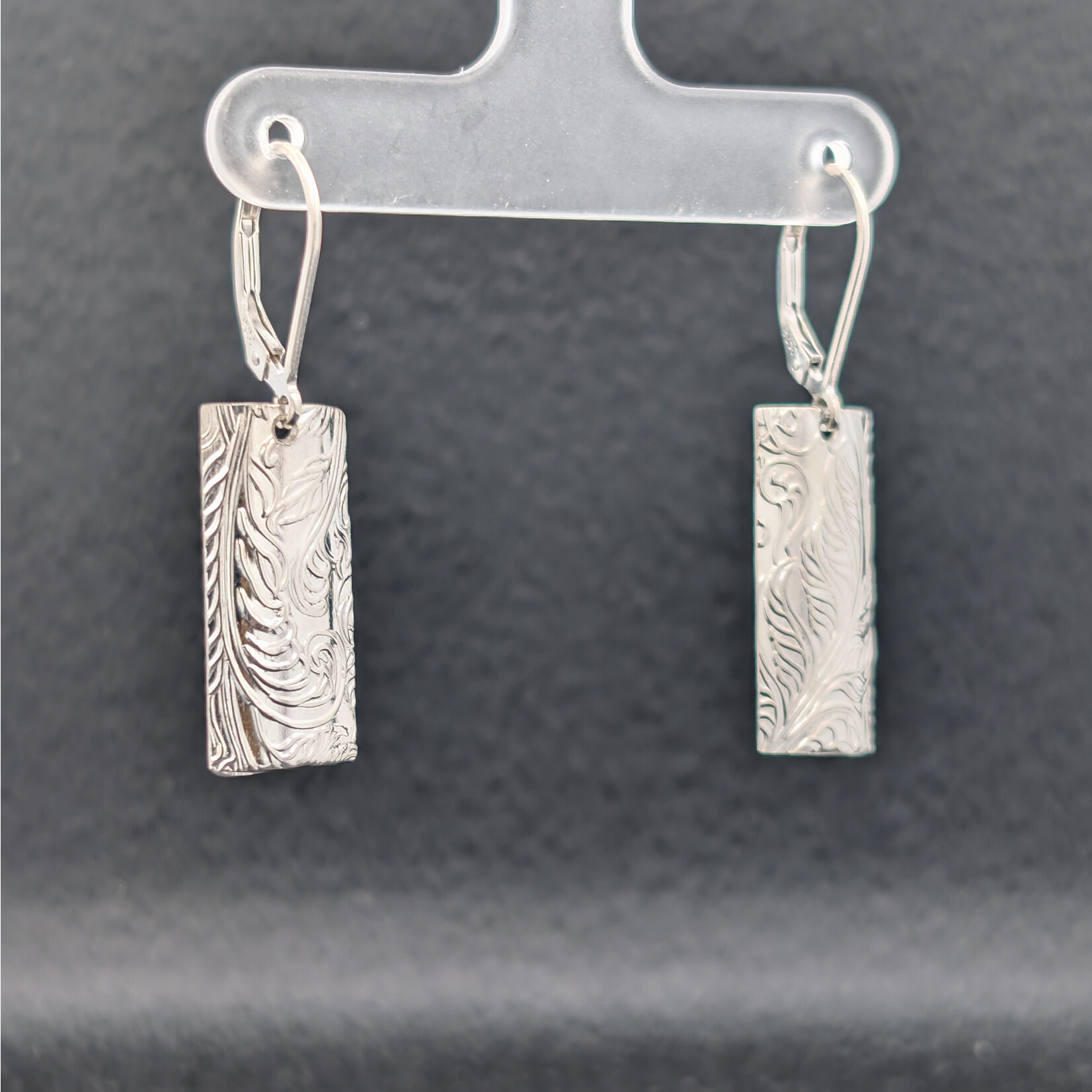Modern Heirloom® Silver Fern Embossed rectangular earring on Lever Back