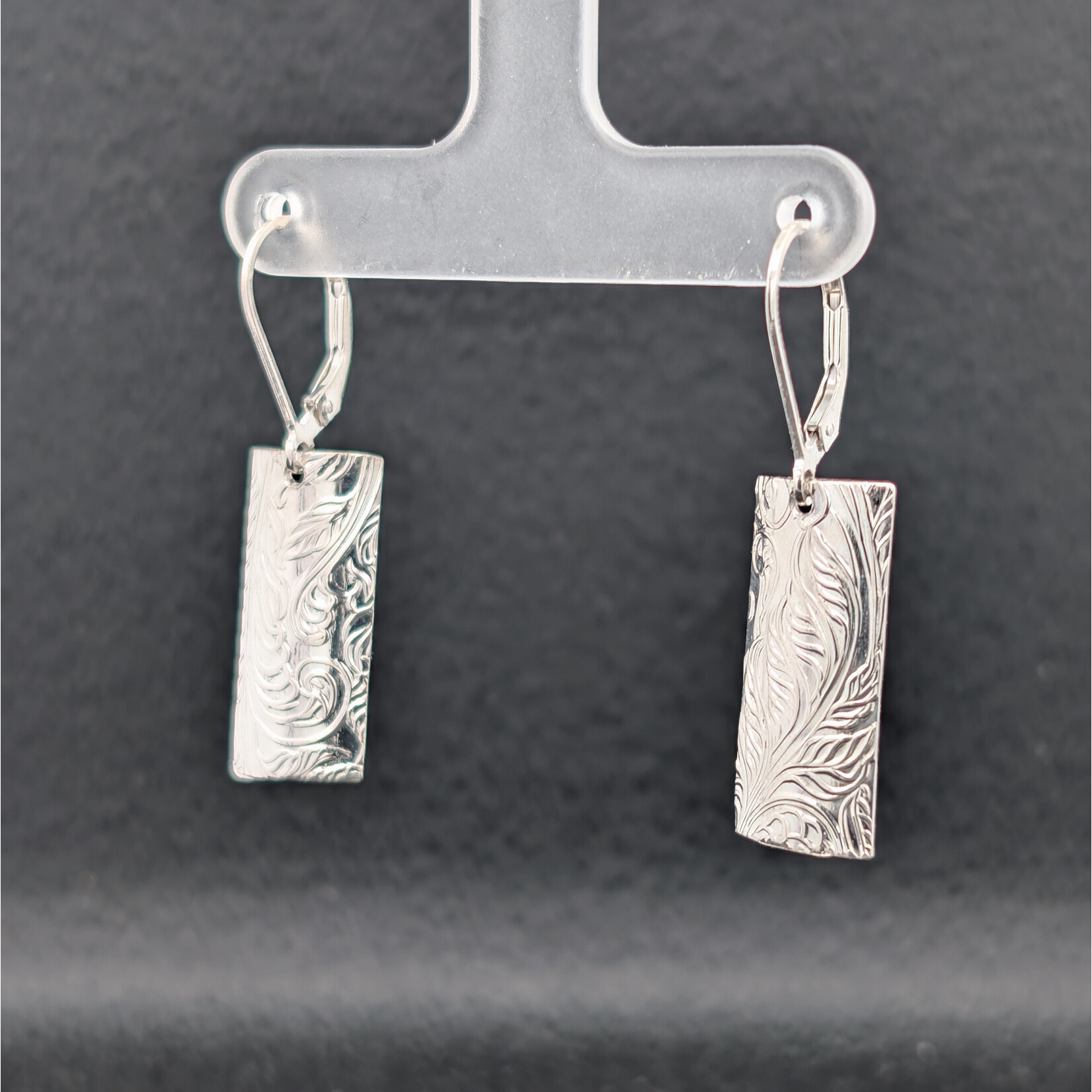 Modern Heirloom® Silver Fern Embossed rectangular earring on Lever Back