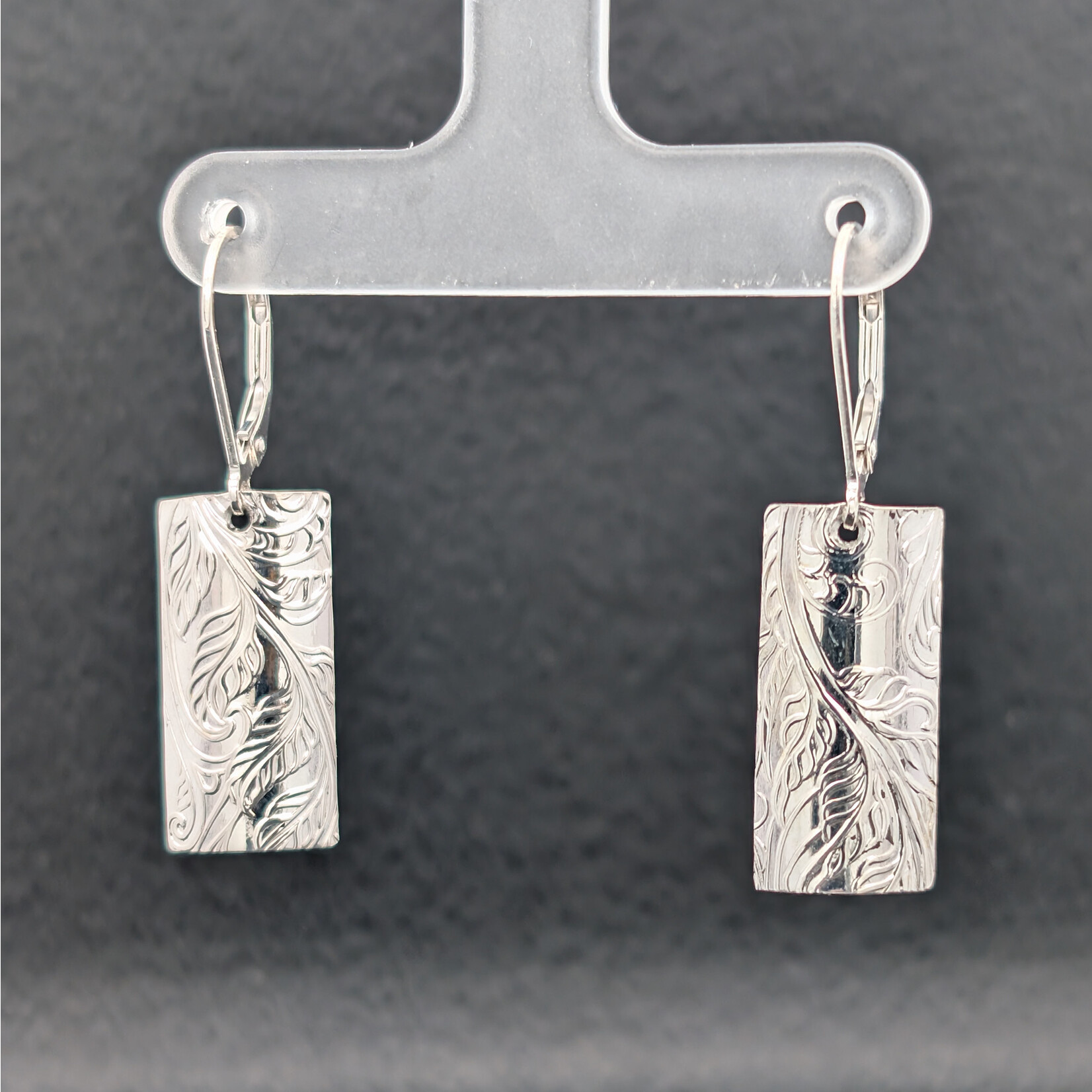 Modern Heirloom® Silver Fern Embossed rectangular earring on Lever Back