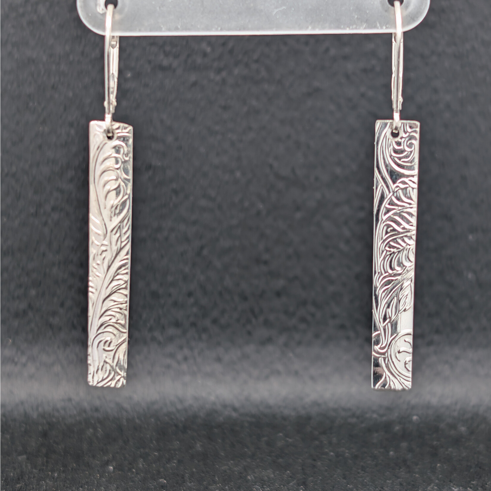 Modern Heirloom® Embossed Sterling  Fern Earrings, Long Rectangle
