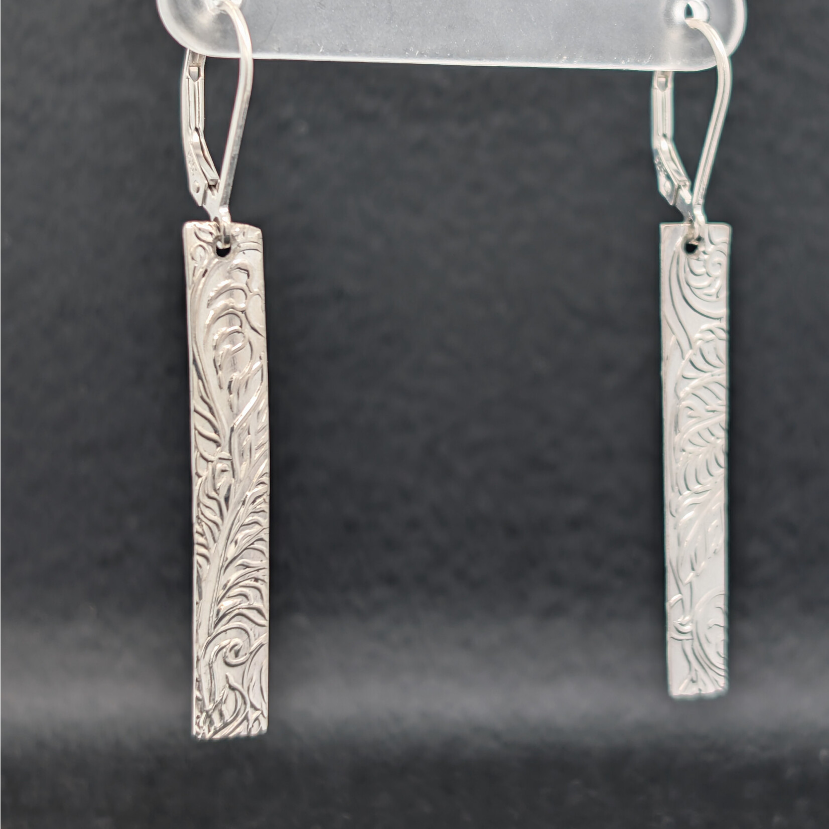 Modern Heirloom® Embossed Sterling  Fern Earrings, Long Rectangle