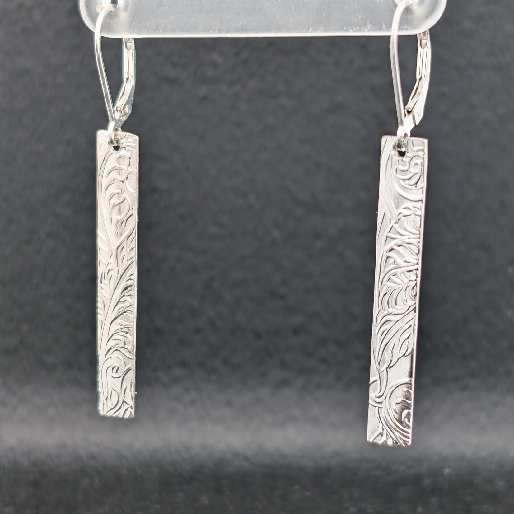 Modern Heirloom® Embossed Sterling  Fern Earrings, Long Rectangle