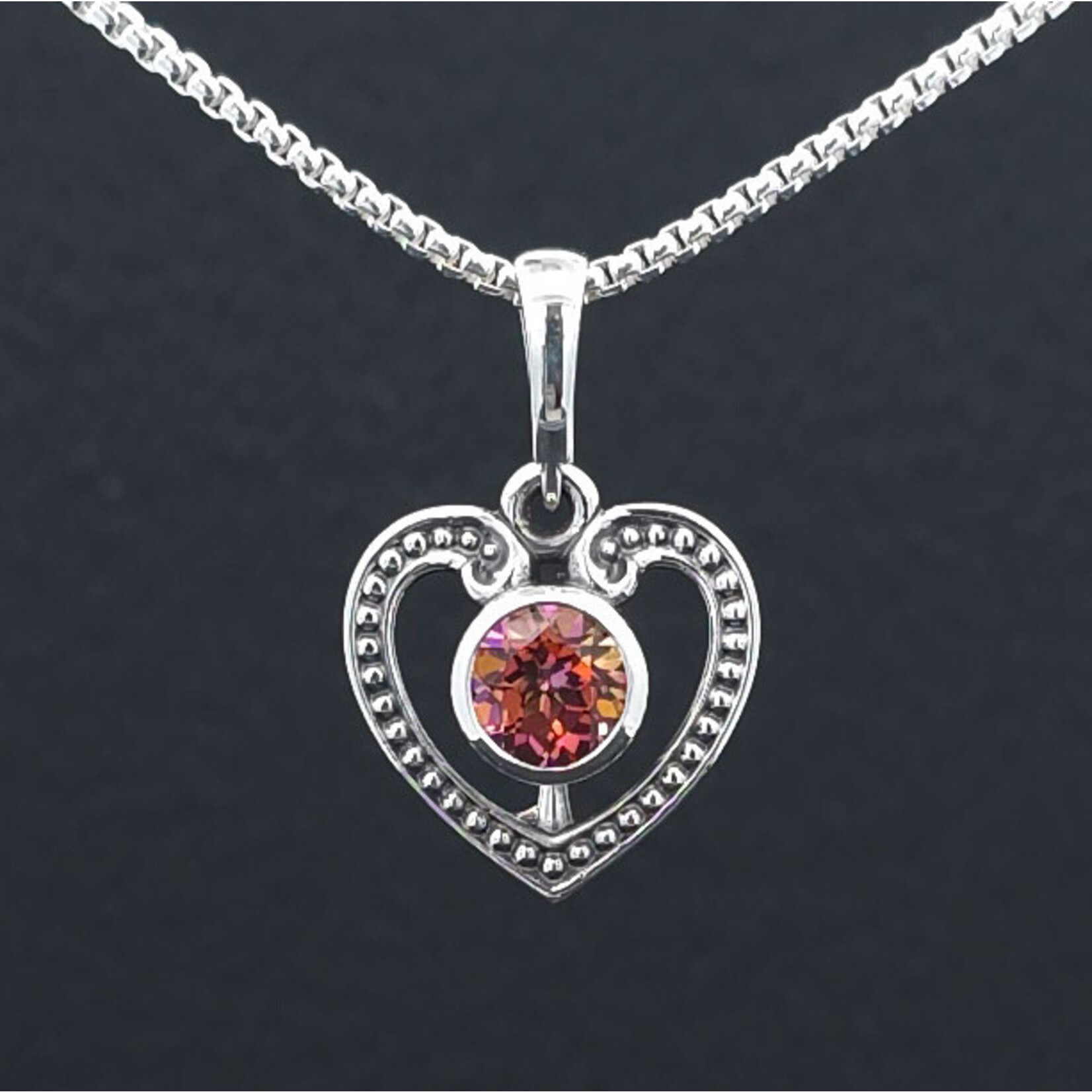 Modern Heirloom® Milgrain Heart Necklace - Sunrise Mystic Topaz, Sterling, 18"