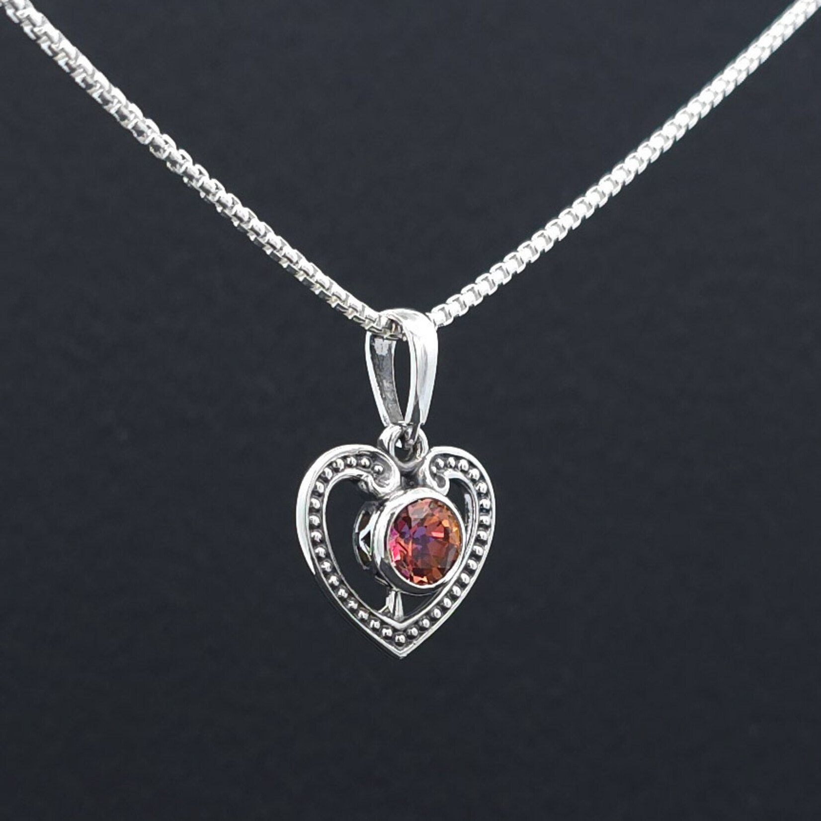 Modern Heirloom® Milgrain Heart Necklace - Sunrise Mystic Topaz, Sterling, 18"