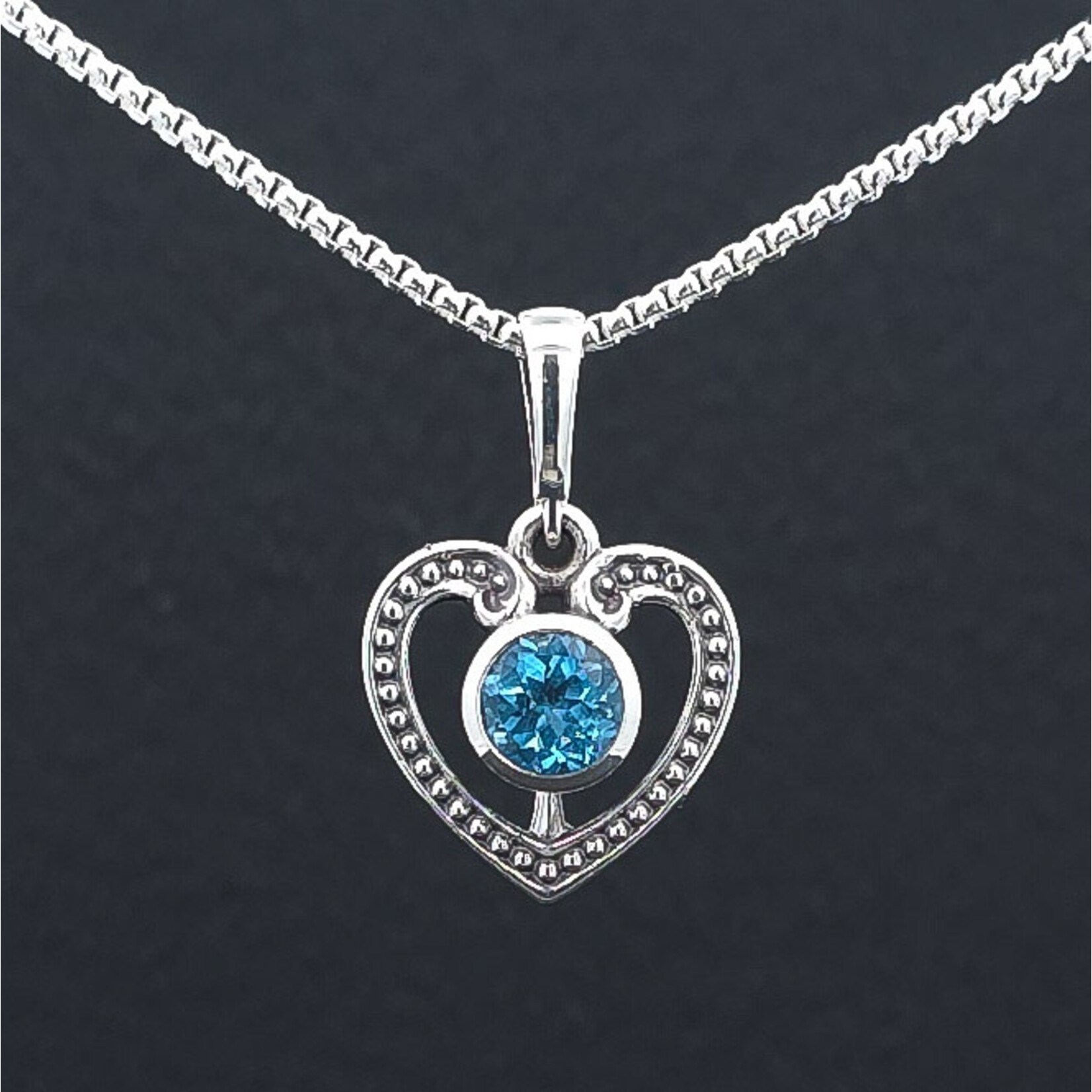 Modern Heirloom® Milgrain Heart Necklace - Blue Topaz, Sterling, 18"