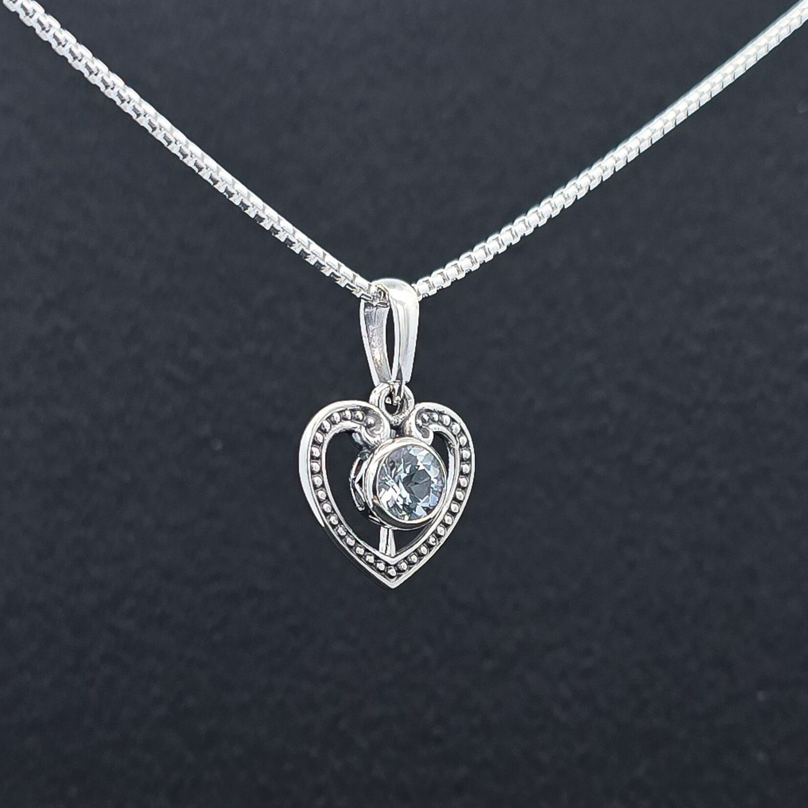 Modern Heirloom® Milgrain Heart Necklace - White Topaz, Sterling, 18"