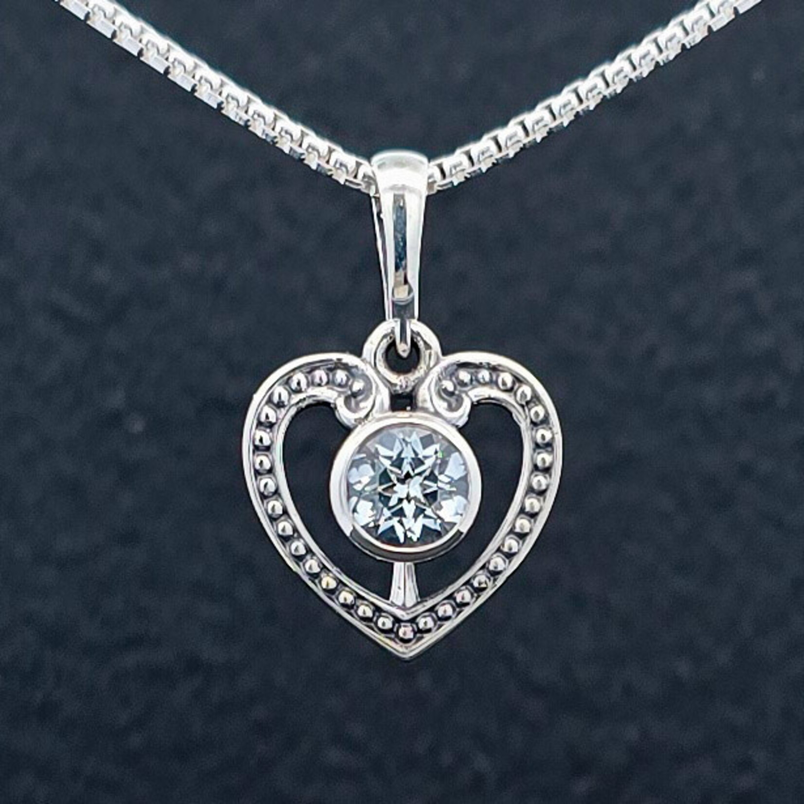 Modern Heirloom® Milgrain Heart Necklace - White Topaz, Sterling, 18"