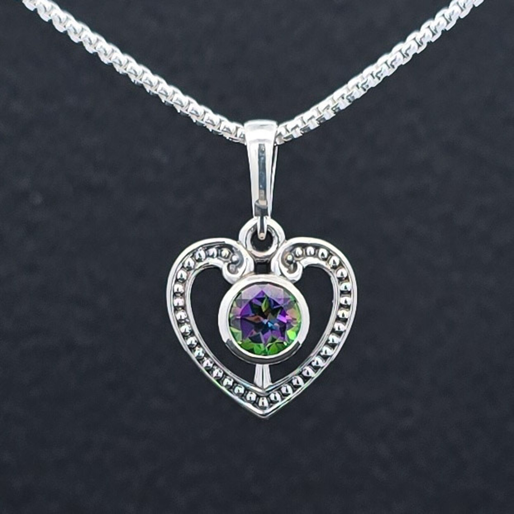 Modern Heirloom® Milgrain Heart Necklace - Green Mystic Topaz, Sterling, 18"