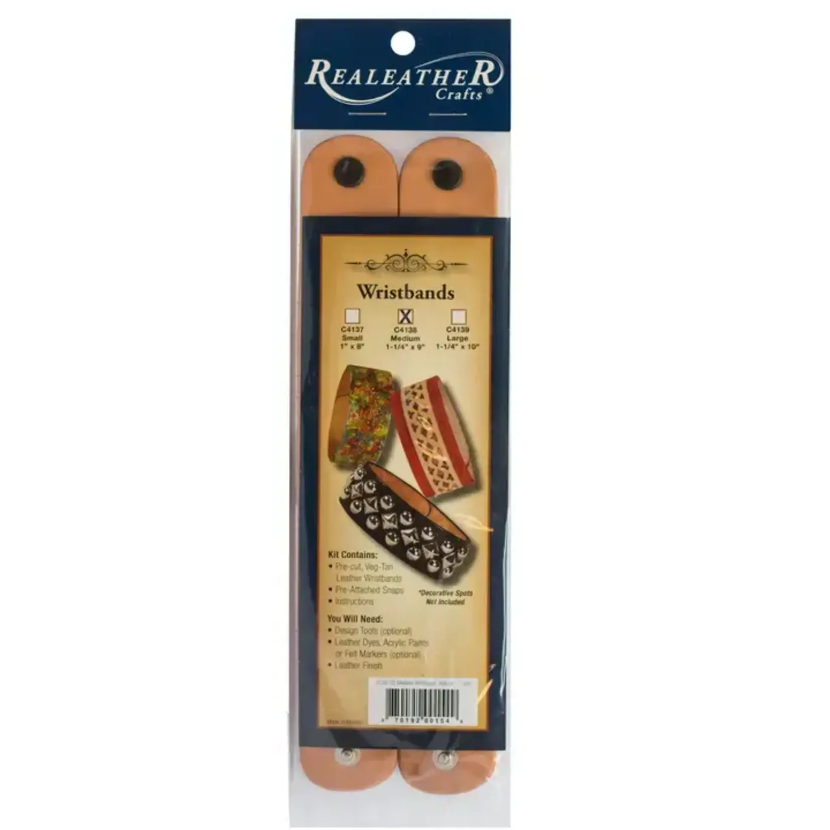 Realeather Medium Leather Wristband - Natural 2pk