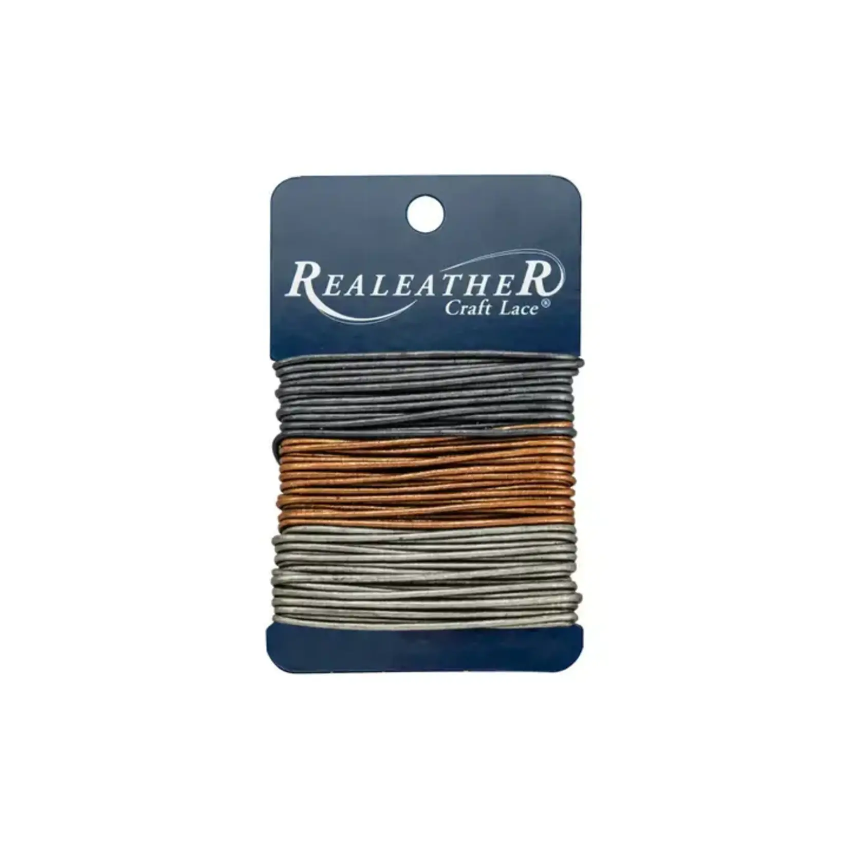 Realeather Round Lace Combo Card, 2mm X 8yd - Onyx/Bronze/Pewter