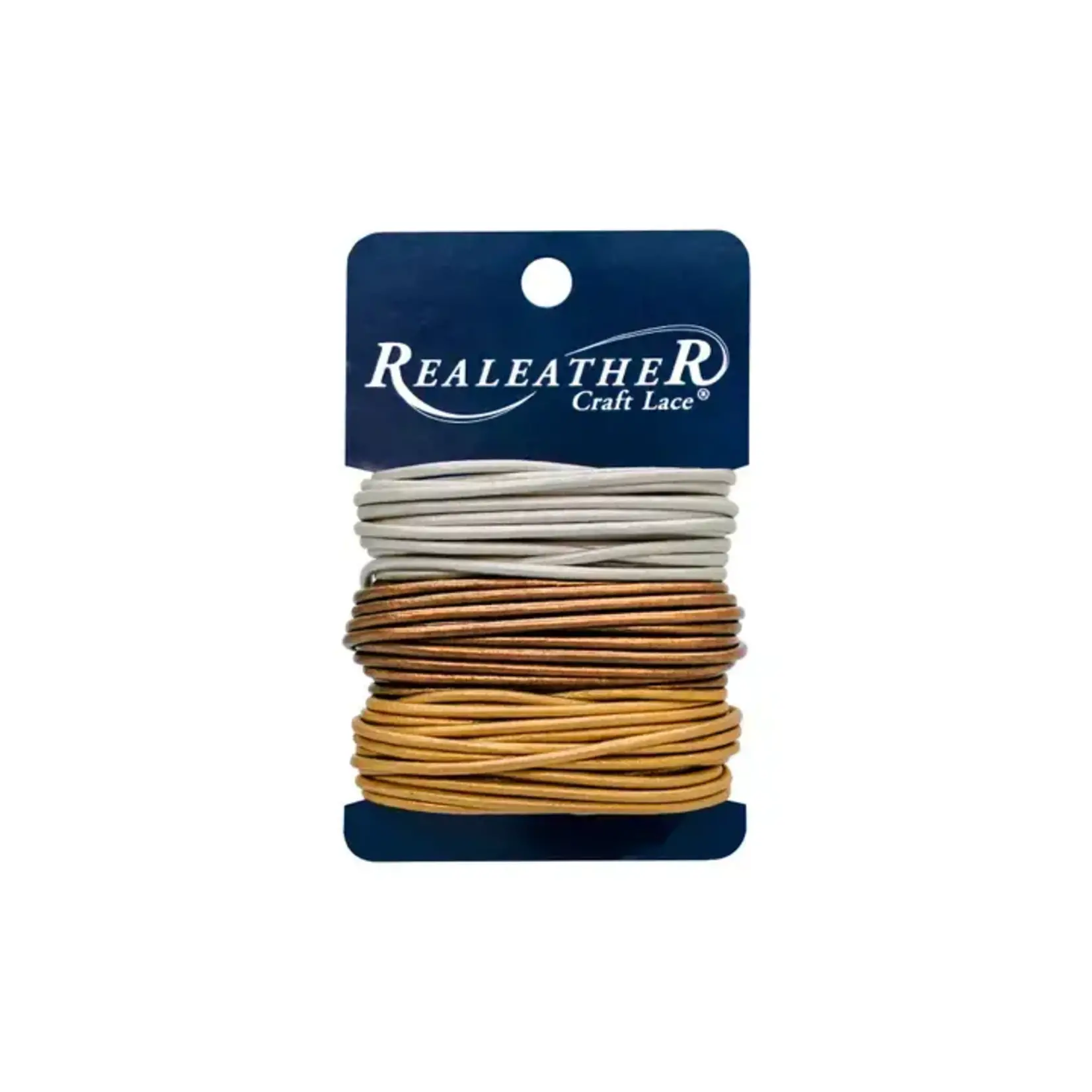 Realeather Round Lace Combo Card, 2mm X 8yd - Gold/Silver/Copper