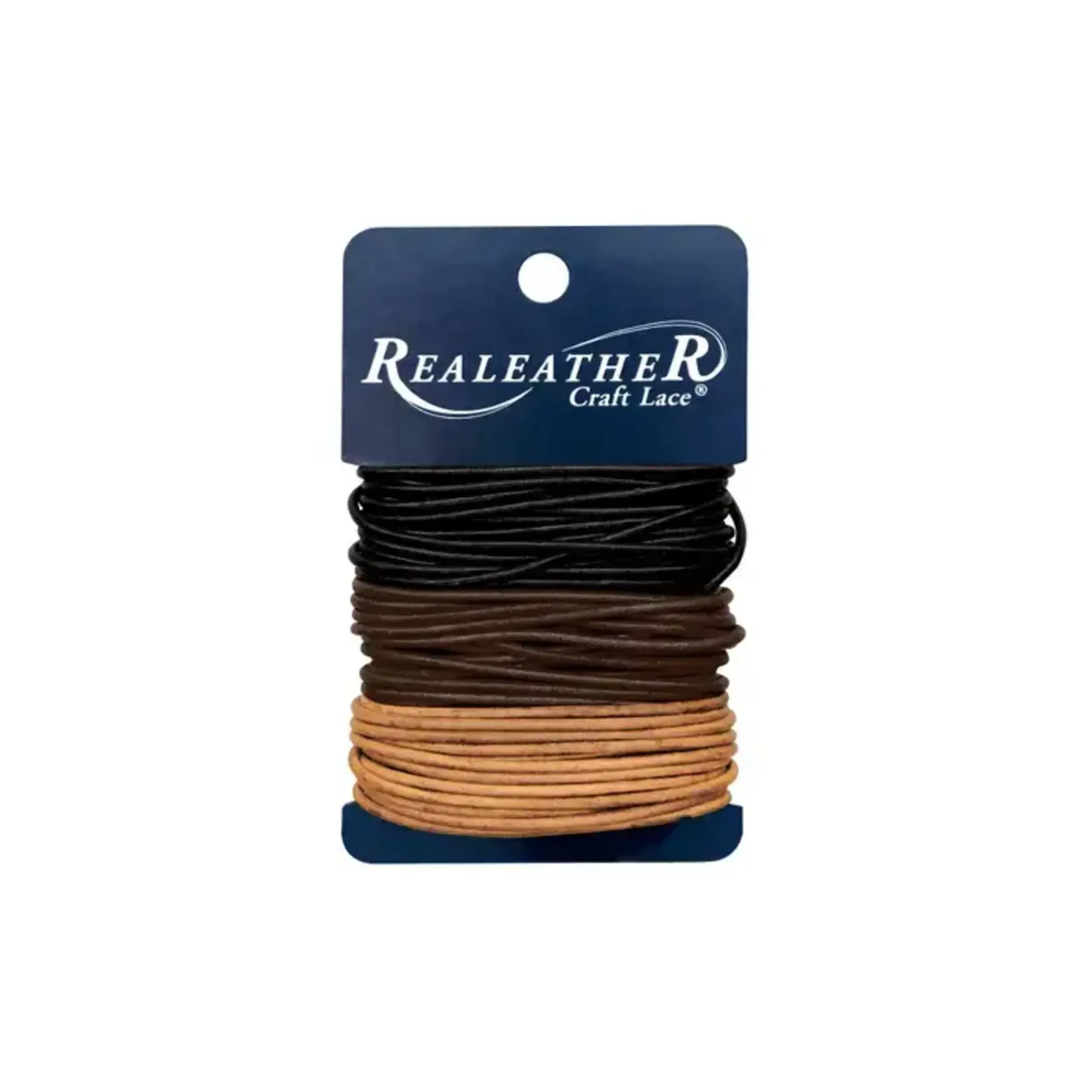 Realeather Round Lace Combo Card, 2mm X 8yd - Black/Brown/Natural