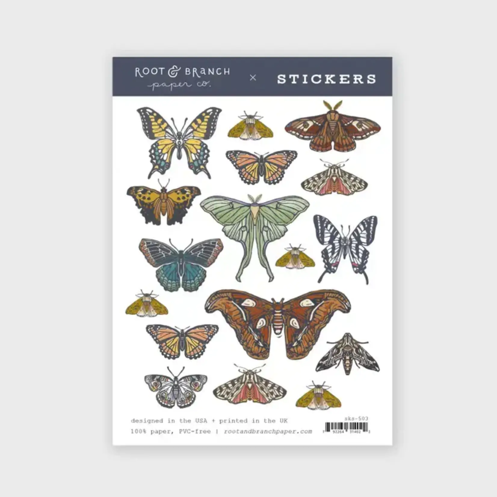 Root & Branch Paper Co. Butterflies + Moths Sticker Sheet