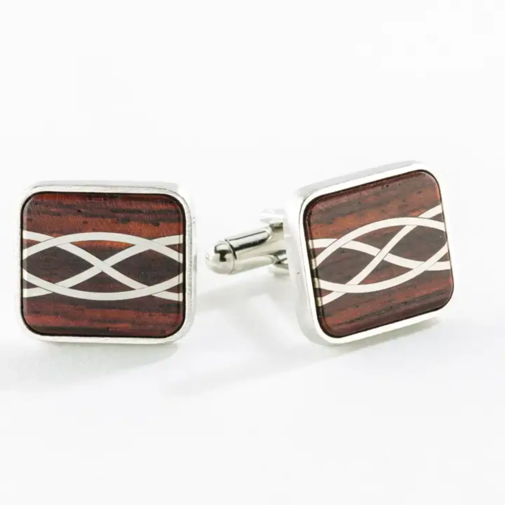 Wood w/ Silver Inlay Cuff Link - Square