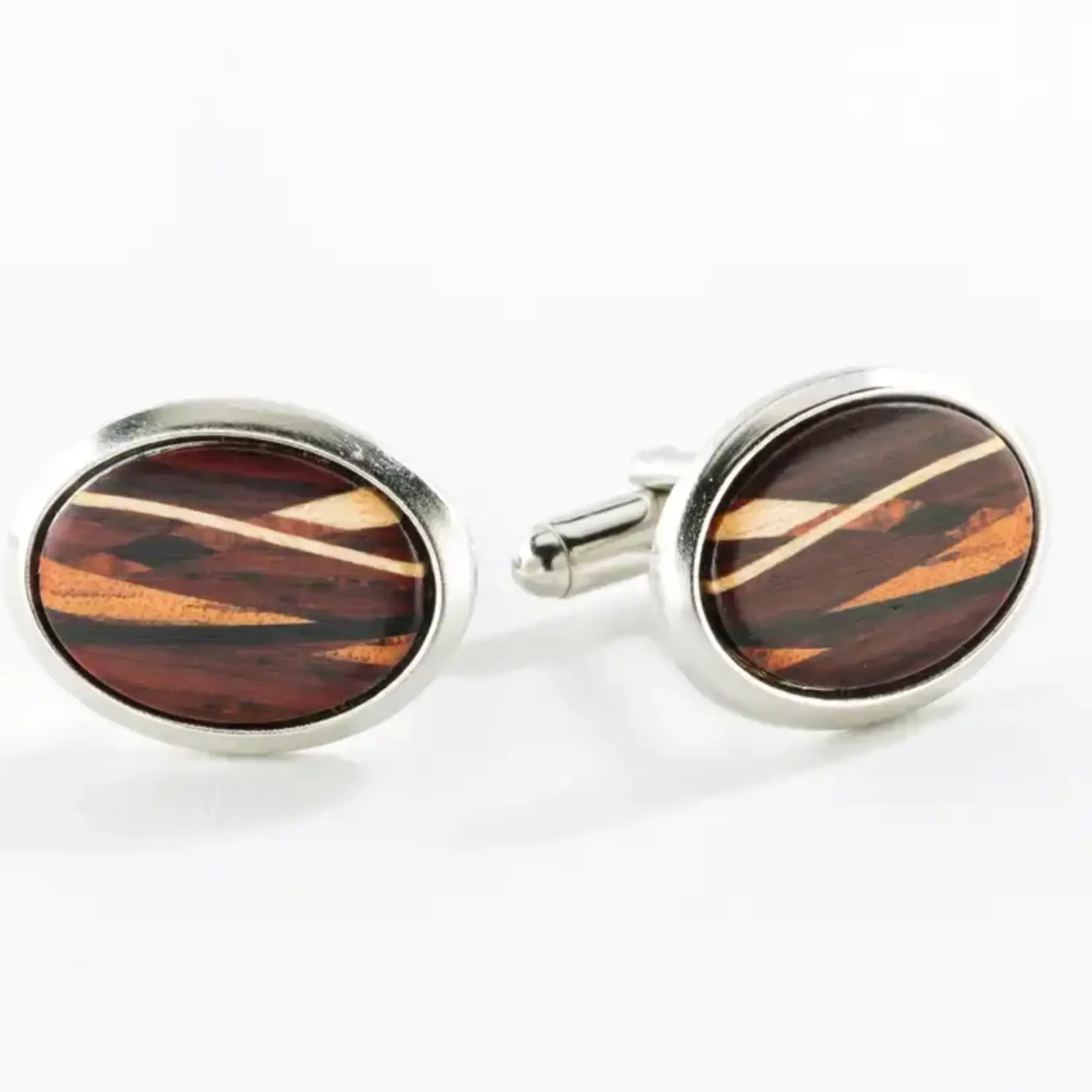 Wood Inlay Cuff Link - Oval