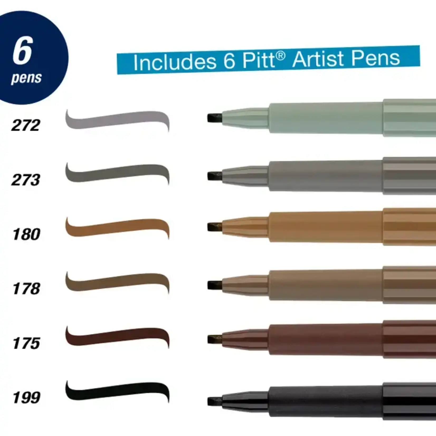 Faber-Castell Pitt Artist Pen, Calligraphy Art - Subtle Tones Set of 6