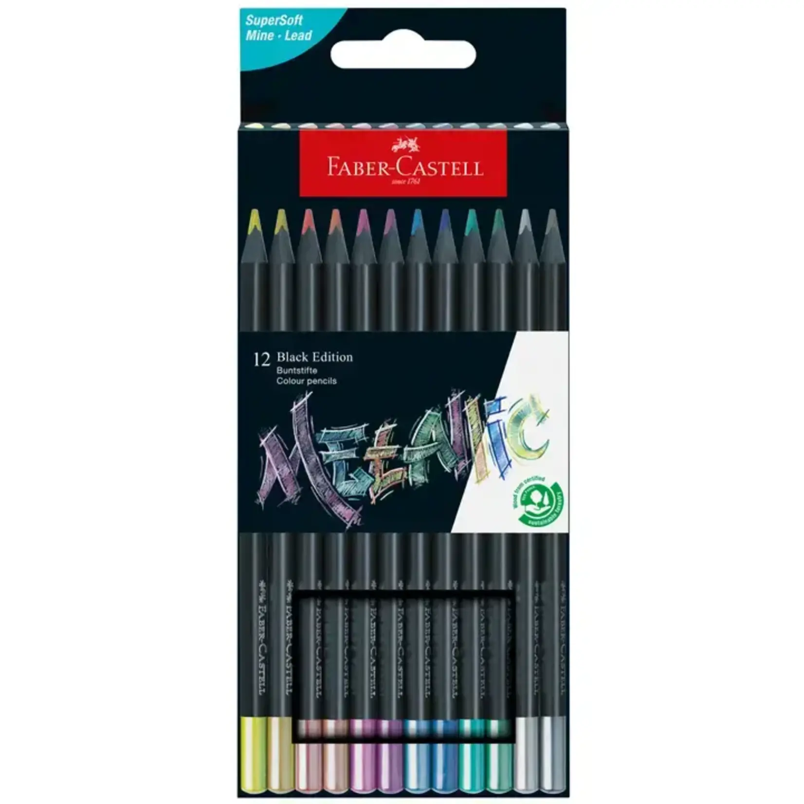 Faber-Castell Black Edition Metallic Color Pencils 12 Count Set