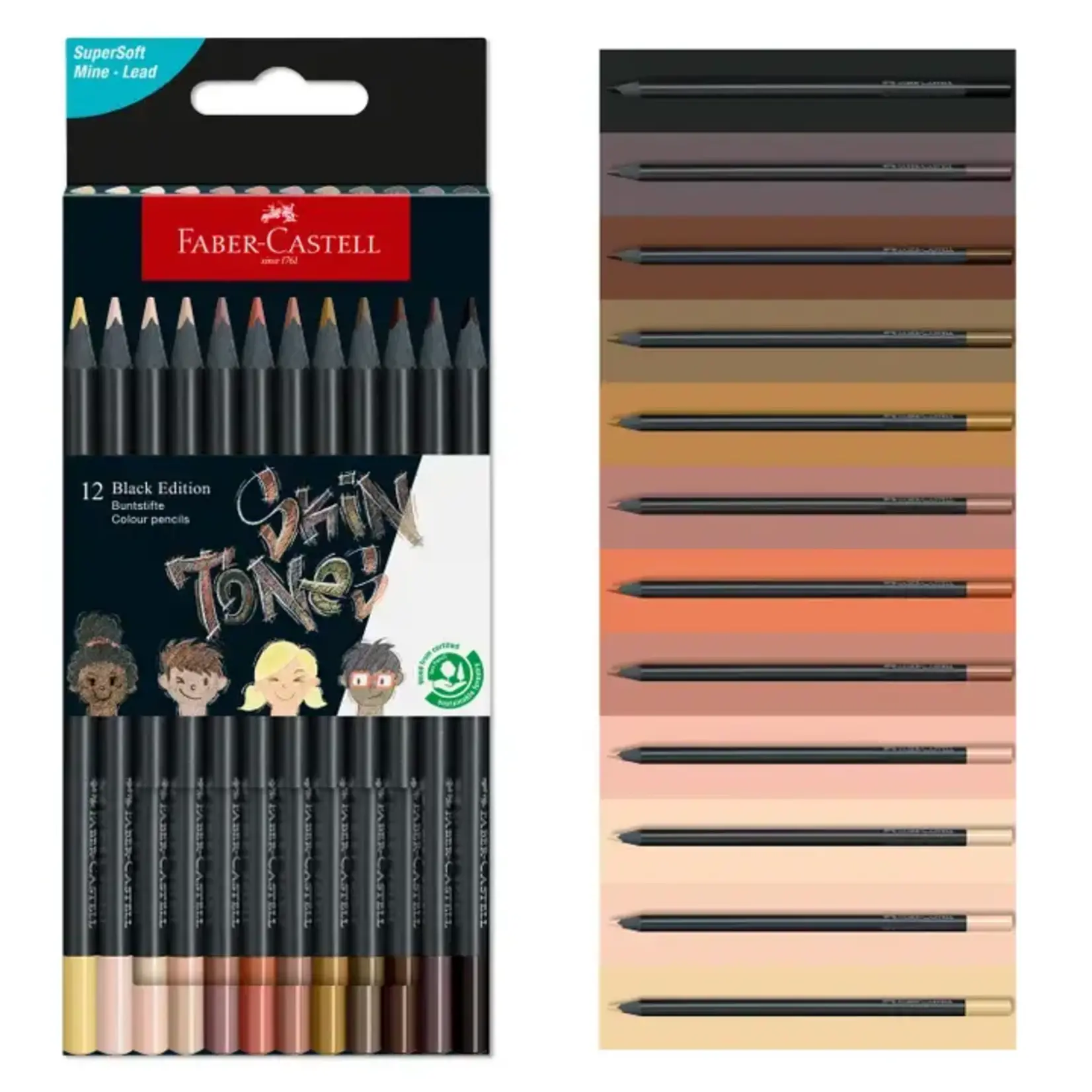 Faber-Castell Super Soft Black Edition Color Pencils: 12 Ct Skin Tones