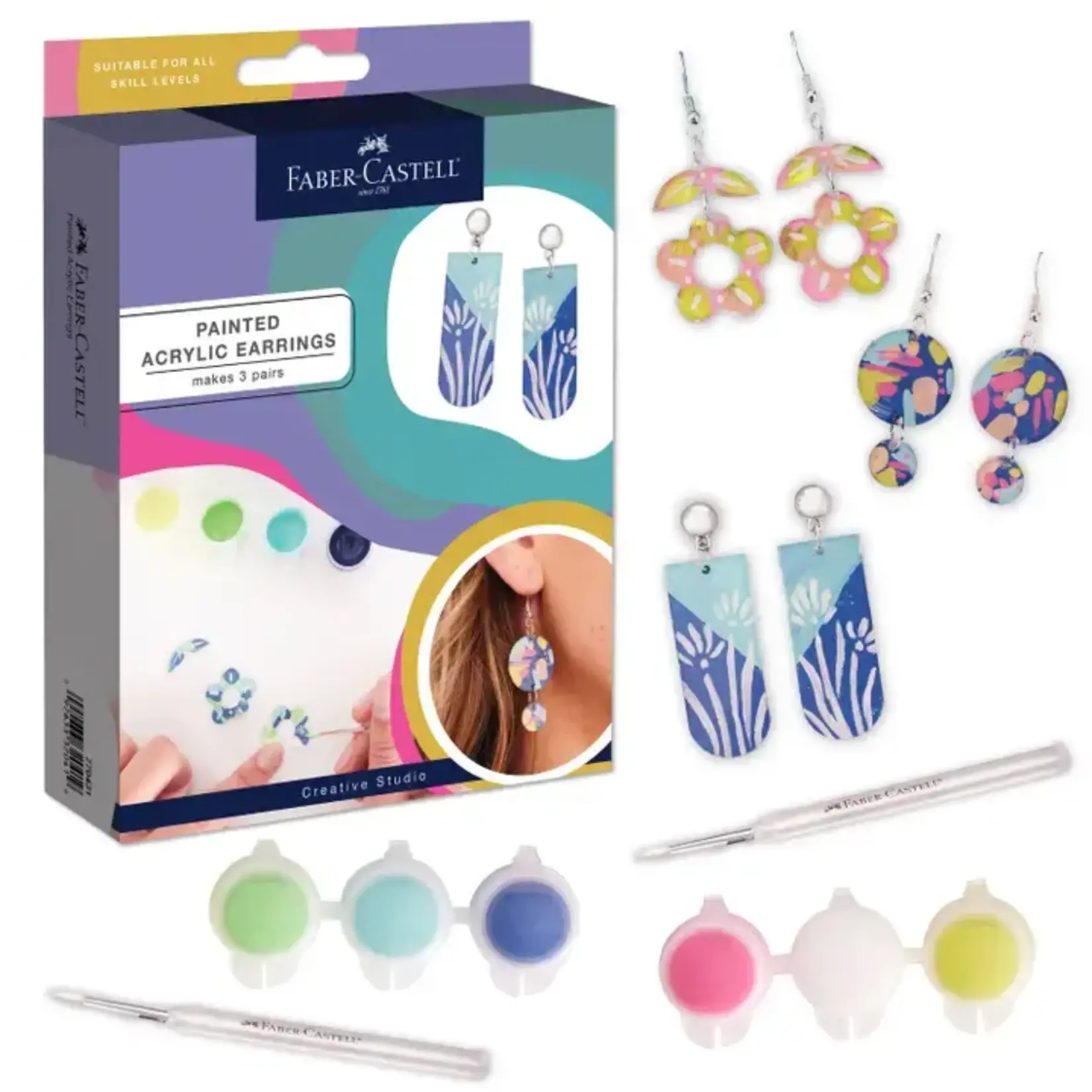 Faber-Castell Painted Acrylic Earrings - Adult Craft Kit Makes 3 Pairs