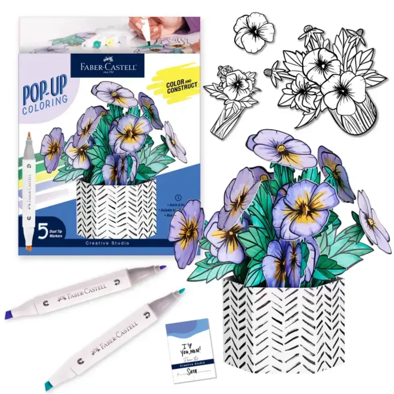 Faber-Castell Pop Up Coloring Pansy Bouquet - Adult Coloring Craft
