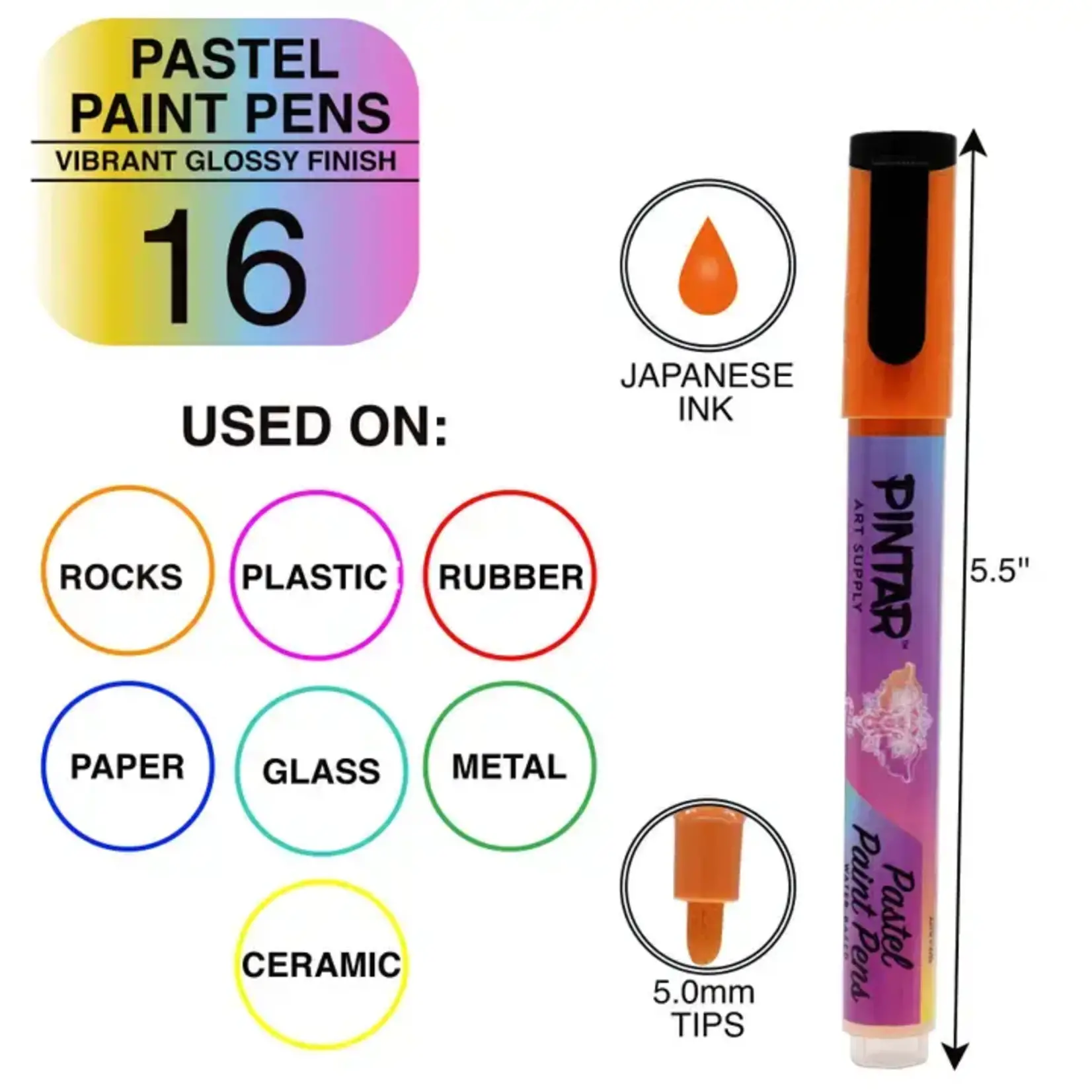 Pintar Art Supply Pintar Art Supply 16 Pack Acrylic Premium Vibrant Pastel Paint Pens