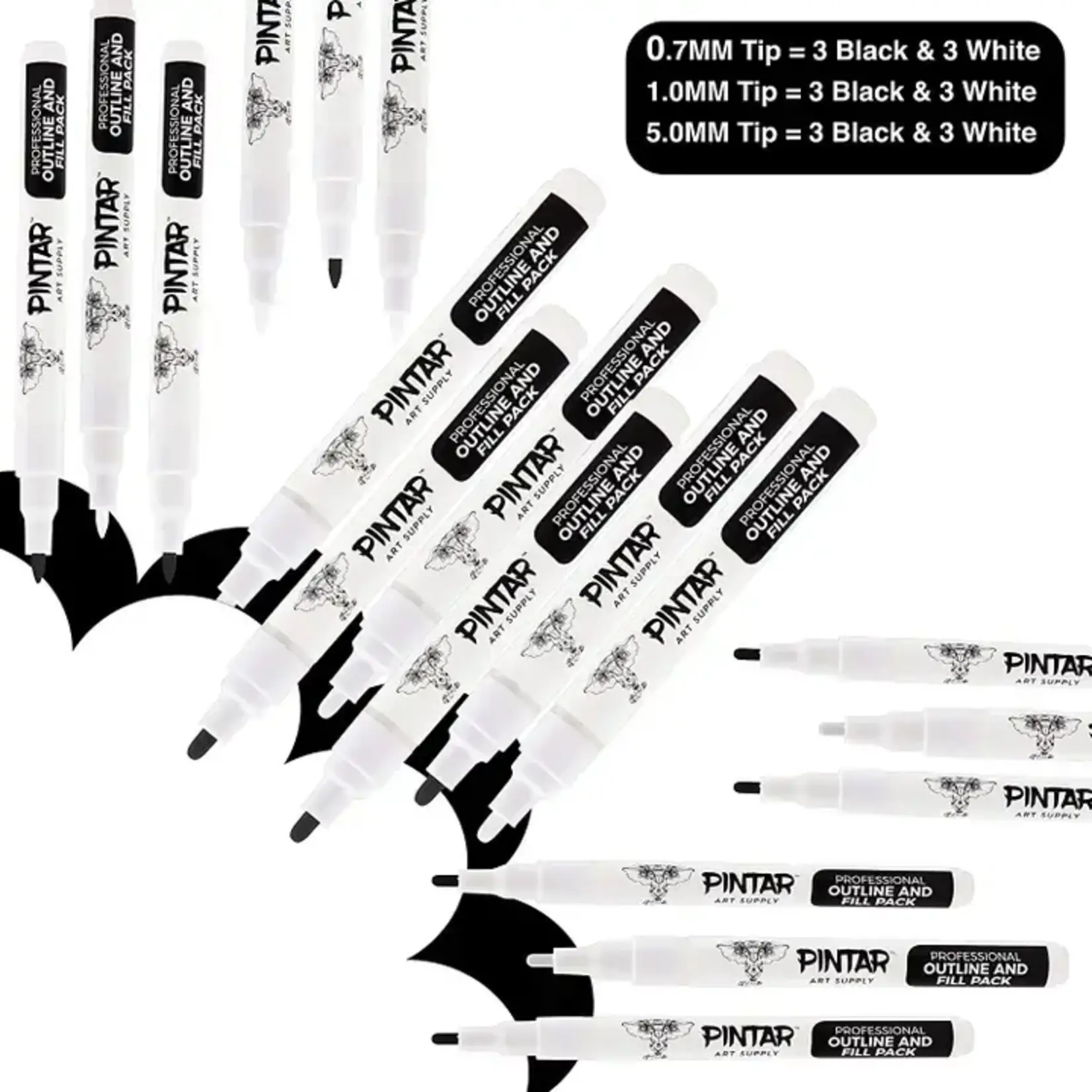 Pintar Art Supply Pintar Art Supply Professional Outline & Fill Pack - Set of 18 Black/White Paint Markers