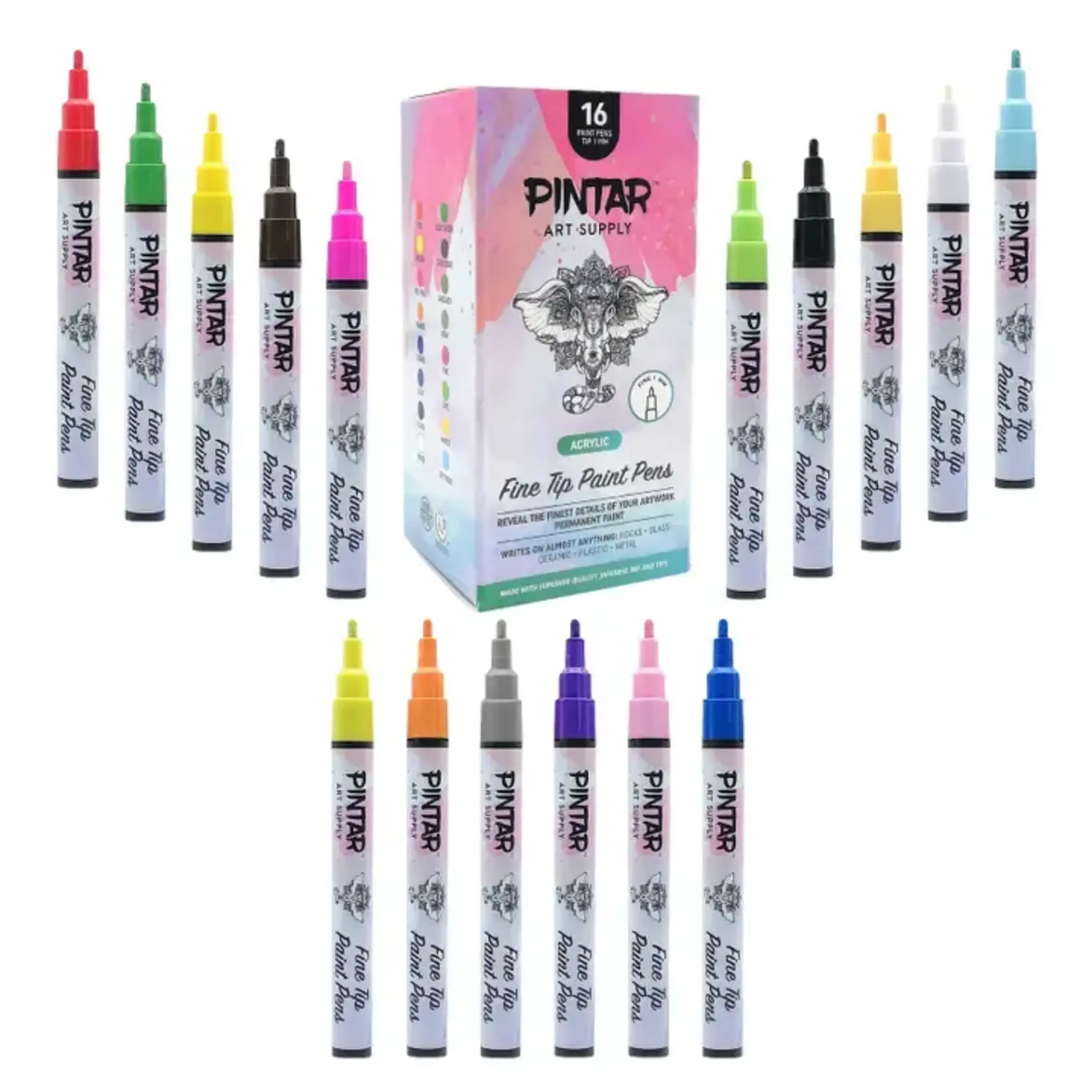 Pintar Premium Acrylic Paint Pens - 1mm Fine Tip Pens - 16 Colors