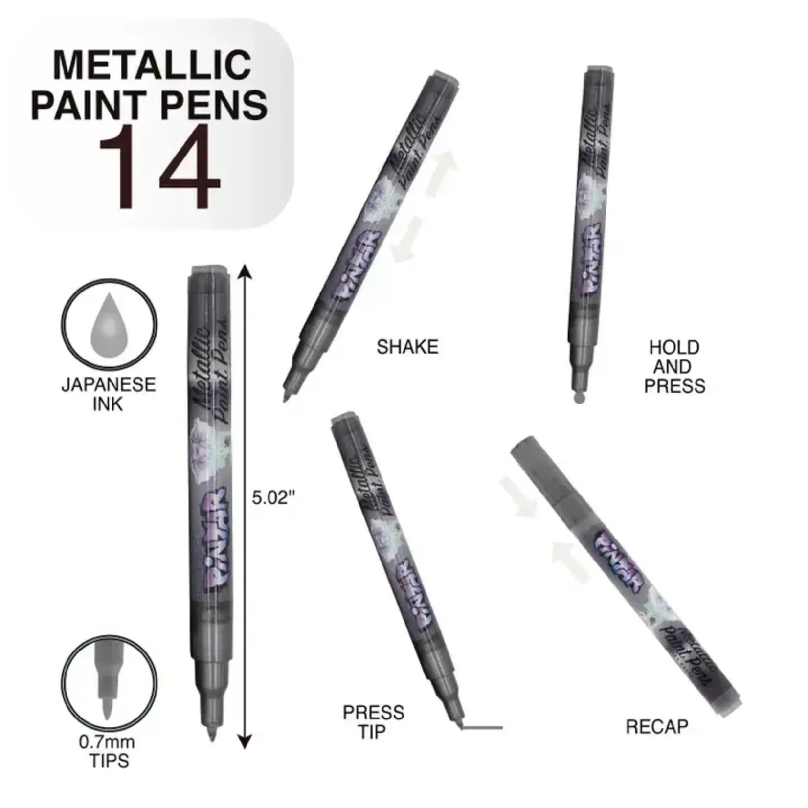 Pintar Premium Metallic Paint Pens - 14 Pack - 0.7mm Fine Tip