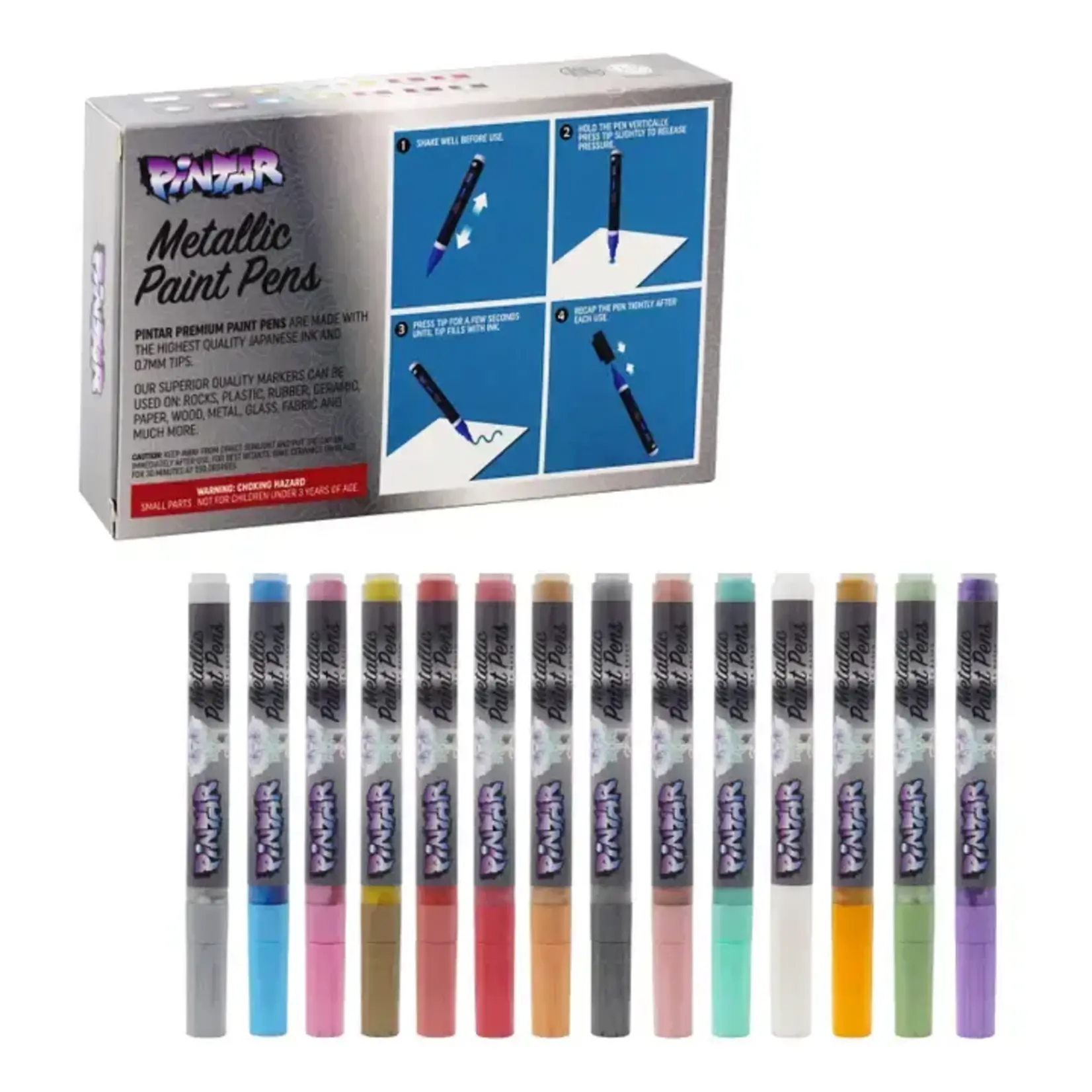 Pintar Art Supply Pintar Premium Metallic Paint Pens - 14 Pack - 0.7mm Fine Tip