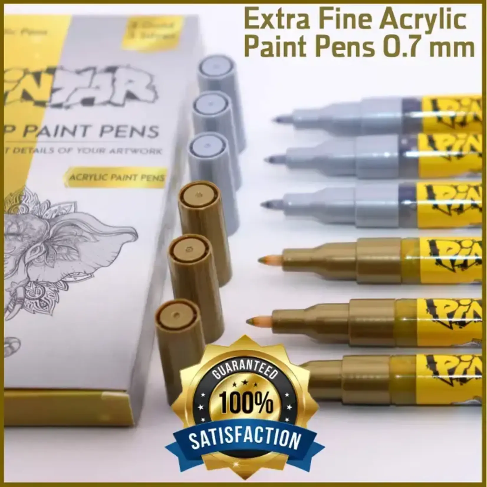 Pintar Acrylic Paint Markers - Pack of 6 Gold & Silver - 0.7 mm Tips