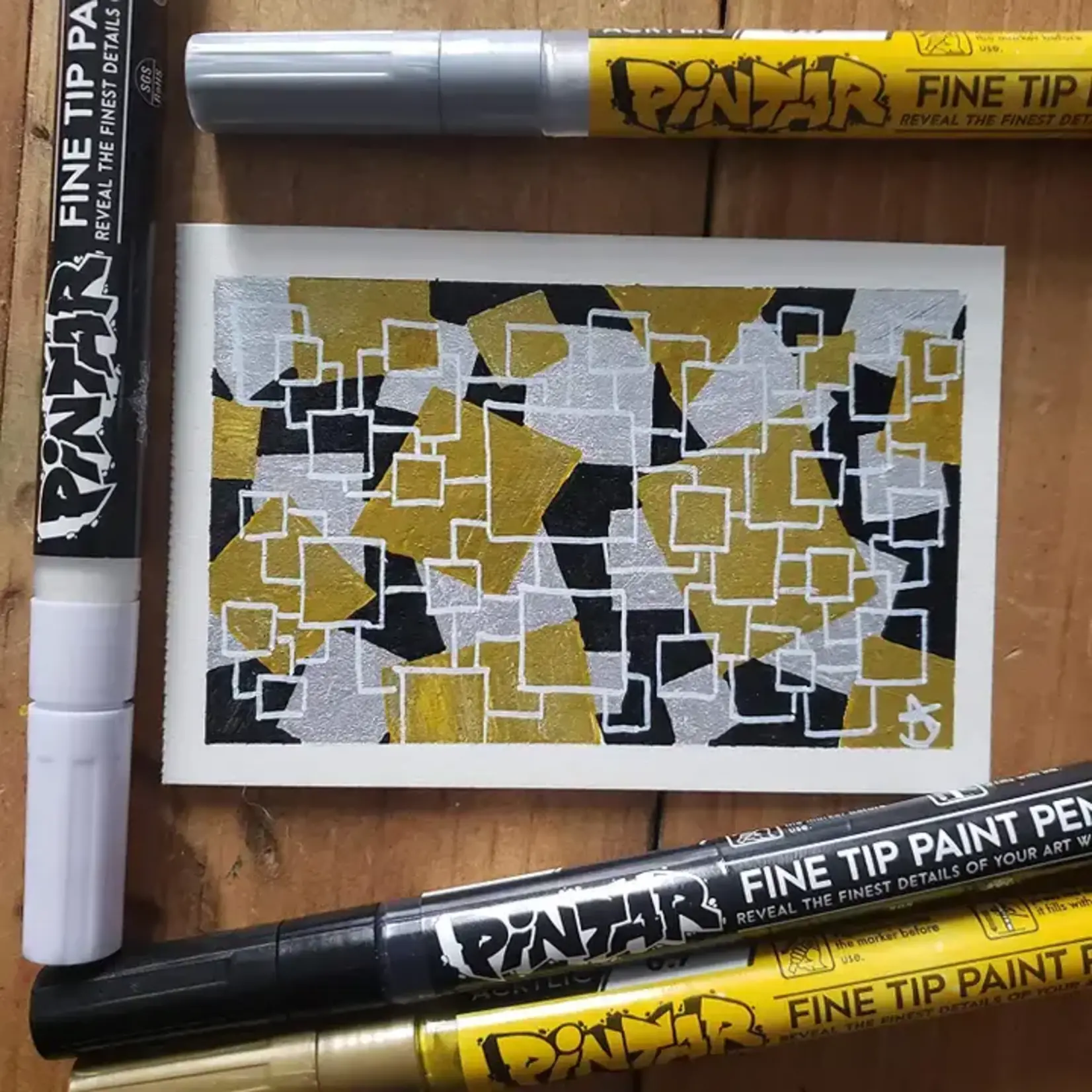 Pintar Art Supply Pintar Acrylic Paint Markers - Pack of 6 Gold & Silver - 0.7 mm Tips