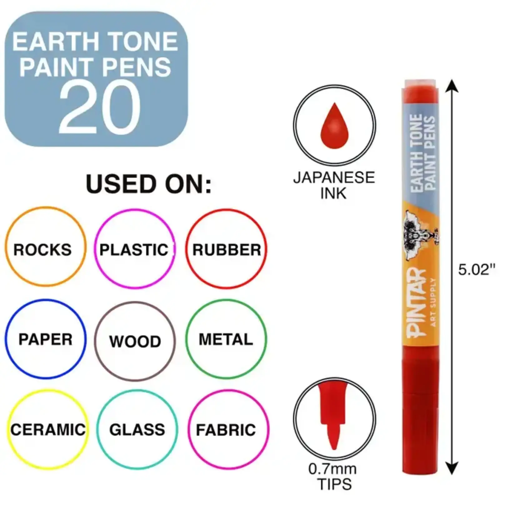 Pintar Earth Tone Color 20 Pack Paint Pens Acrylic Paint Pen Set with Extra Fine 0.7mm Tip