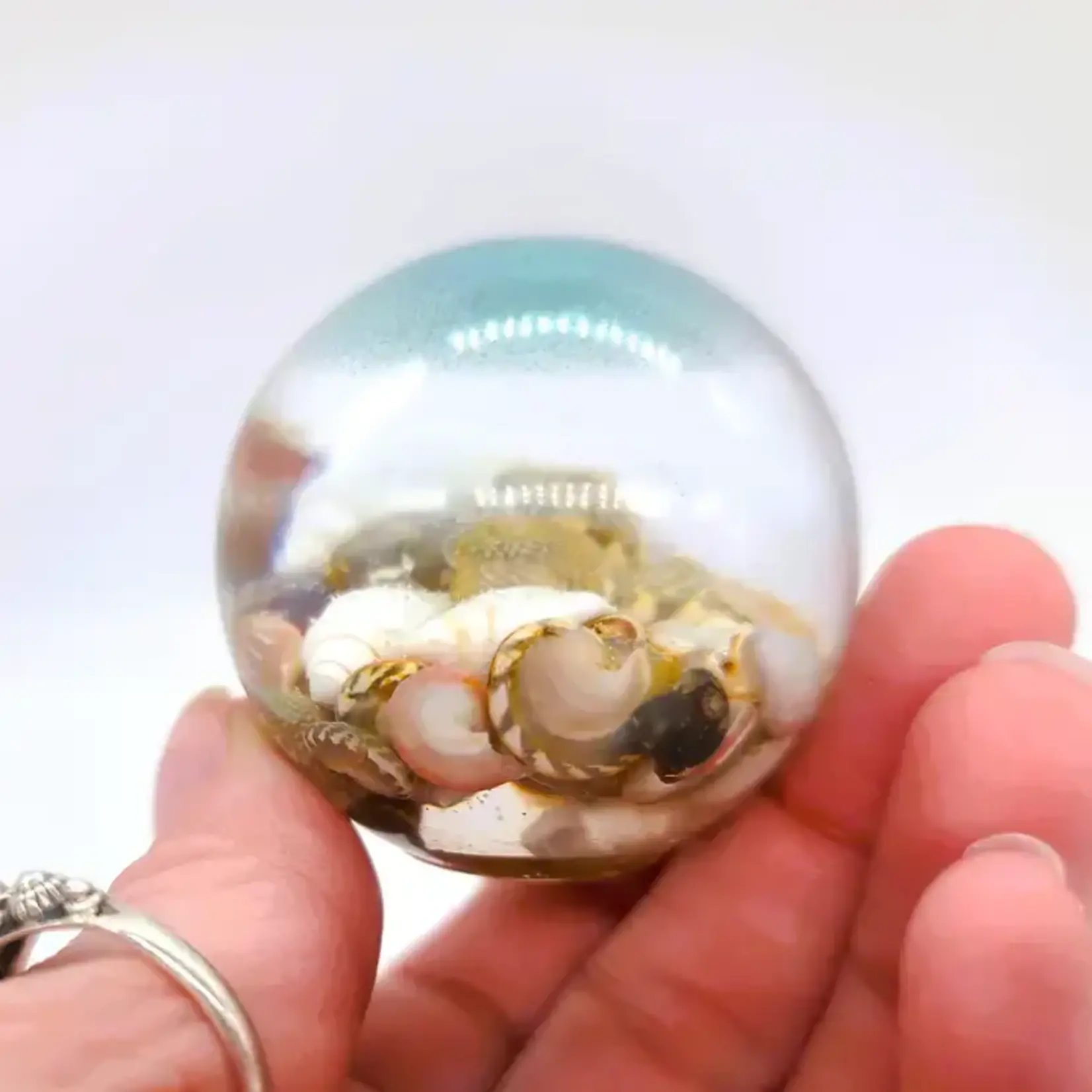 JEMS of the Sea Tiny Ocean Sphere-Made w/ Eco-Friendly Resin, Shells, Sand