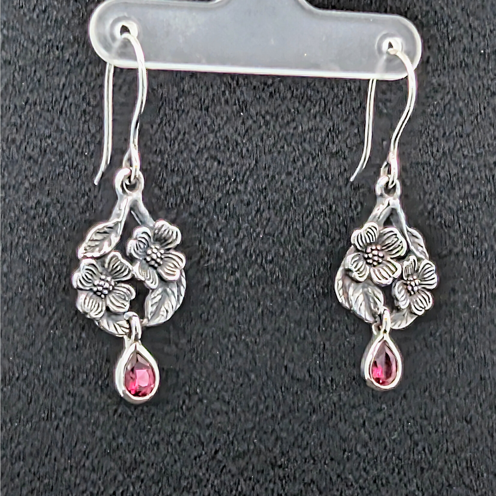 Carrie Nunes Jewelry Dogwood Openwork Earrings w/ Garnet Drops