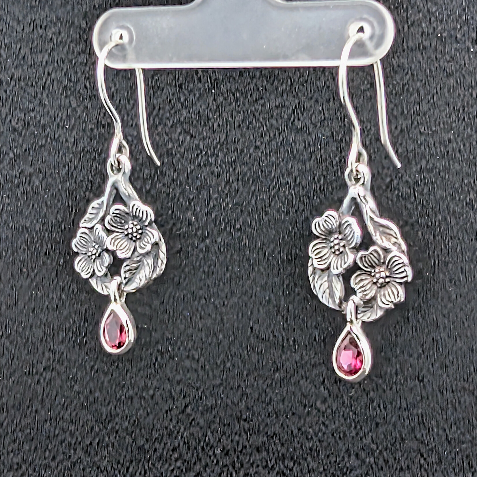 Carrie Nunes Jewelry Dogwood Openwork Earrings w/ Garnet Drops